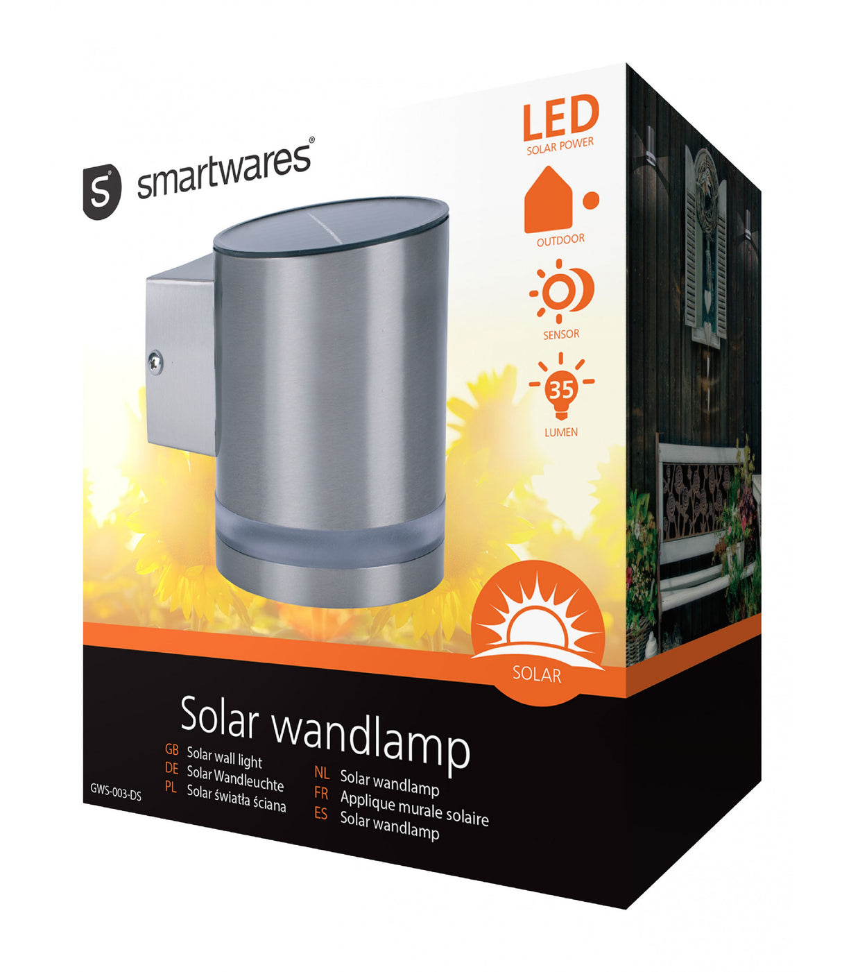 Ranex Silver LED Solar Wall Light with Flat Solar Panel