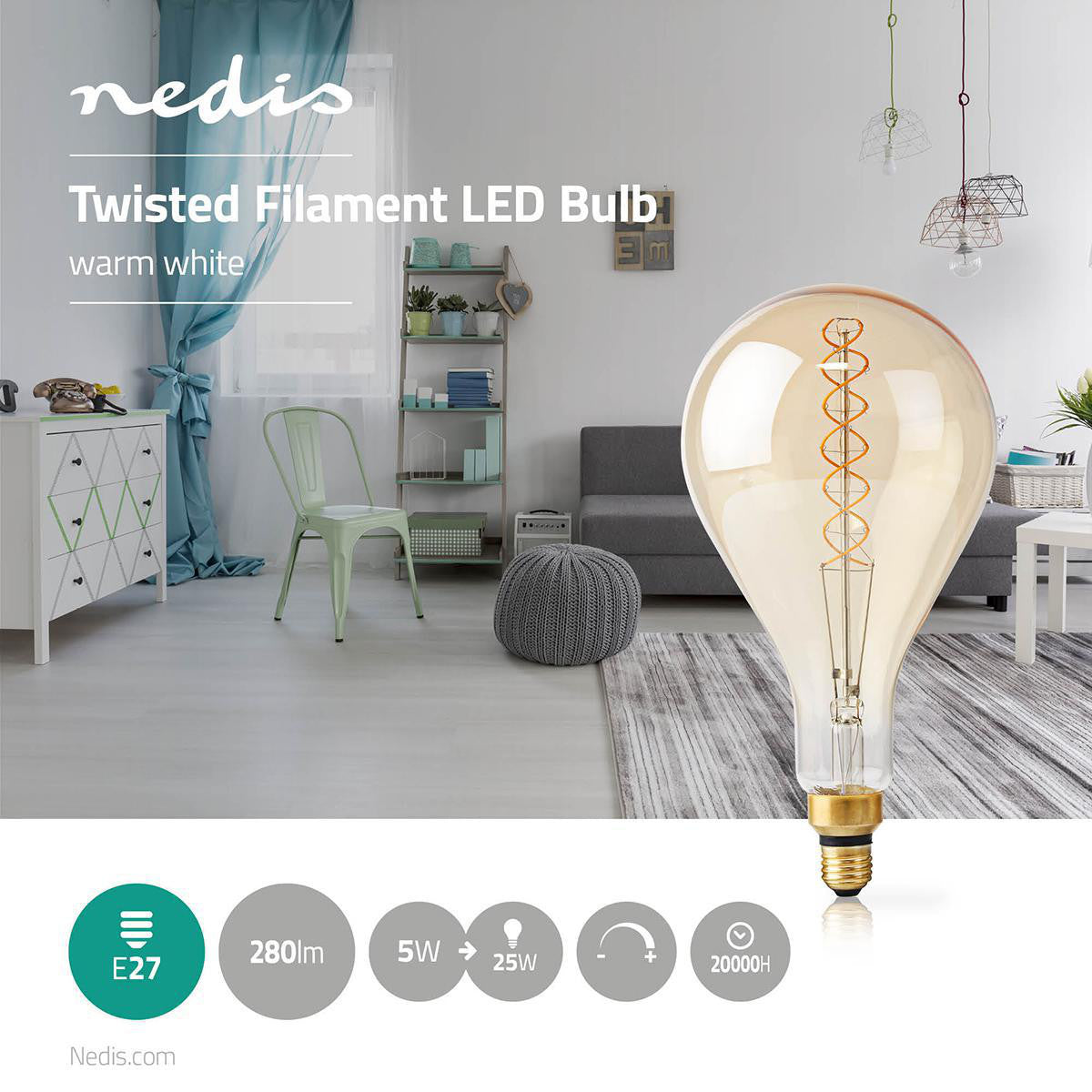 E27 Retro LED Filament Bulb 5W 280lm 2000K Color
