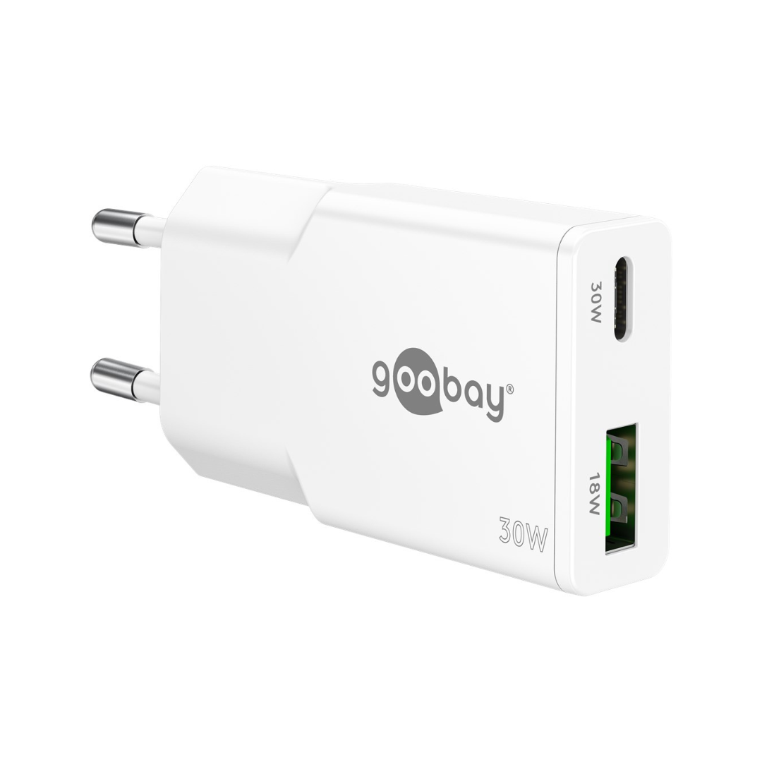 USB-C™ PD GaN Dual Fast Charger Slim Charger (30 W) White