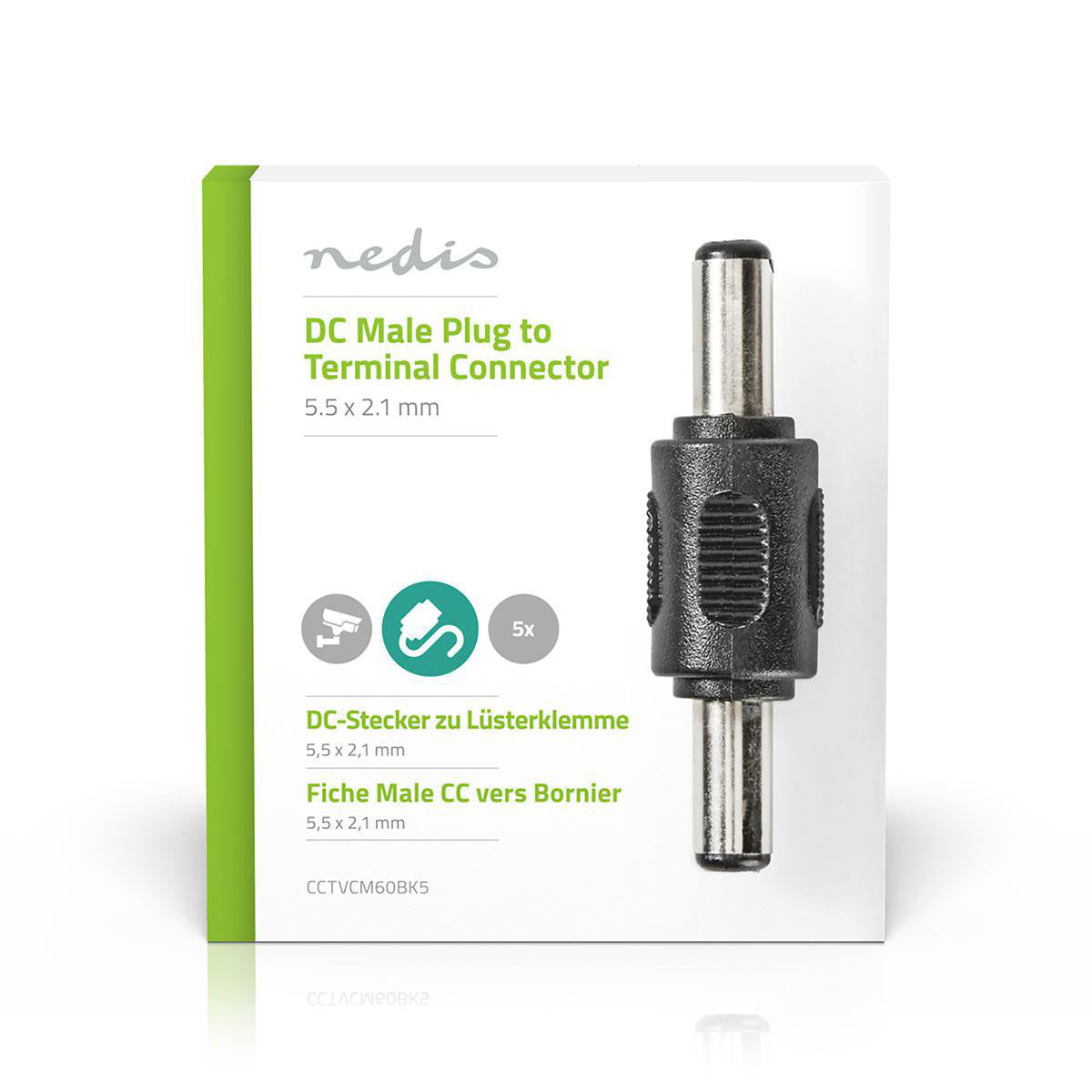 Nedis CCTV Security Connector | 5 DC Male Gender Adapter 5.5 x 2.1 mm