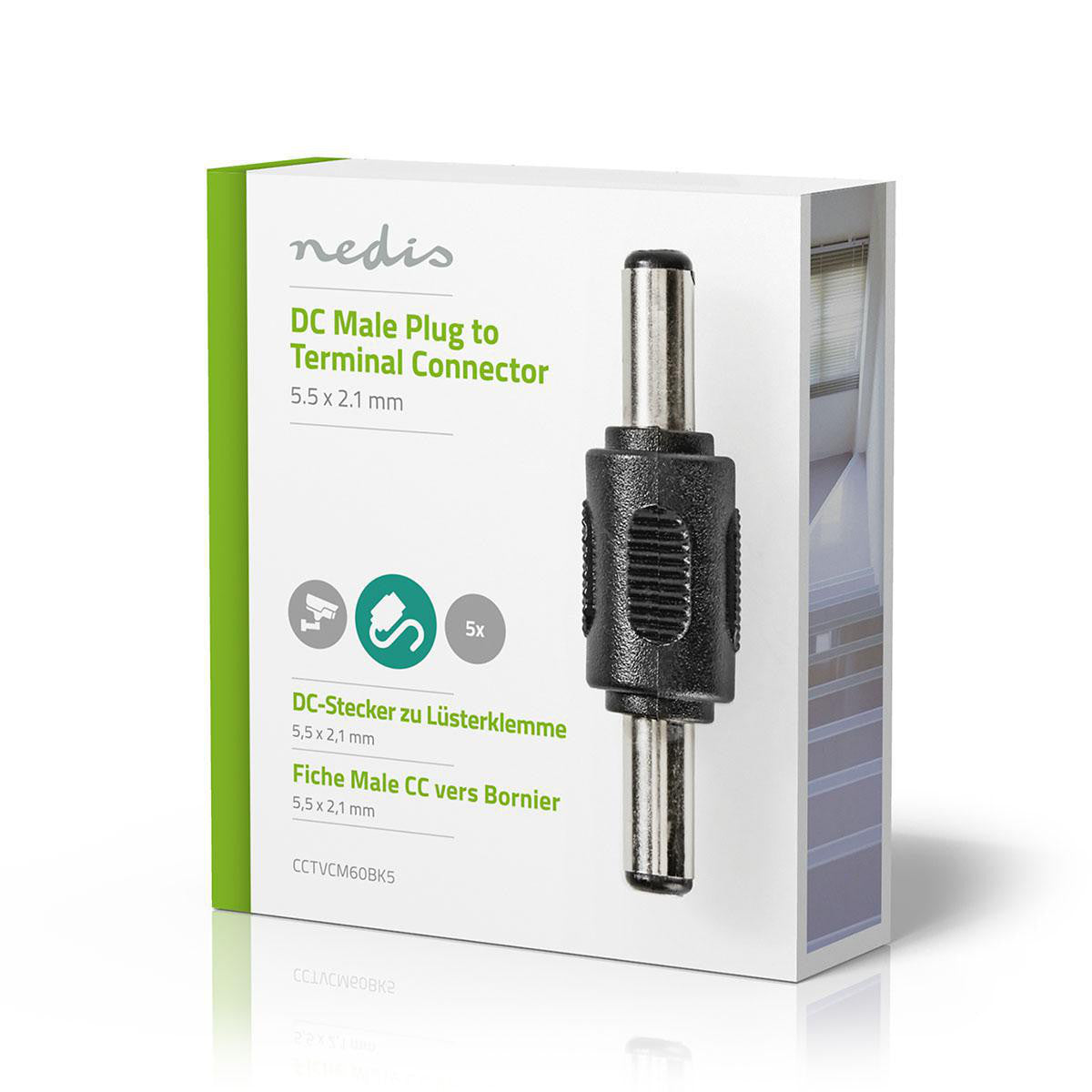 Nedis CCTV Security Connector | 5 DC Male Gender Adapter 5.5 x 2.1 mm