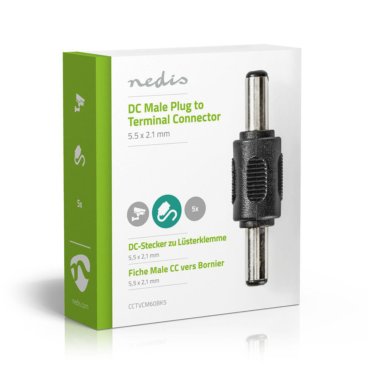 Nedis CCTV Security Connector | 5 DC Male Gender Adapter 5.5 x 2.1 mm