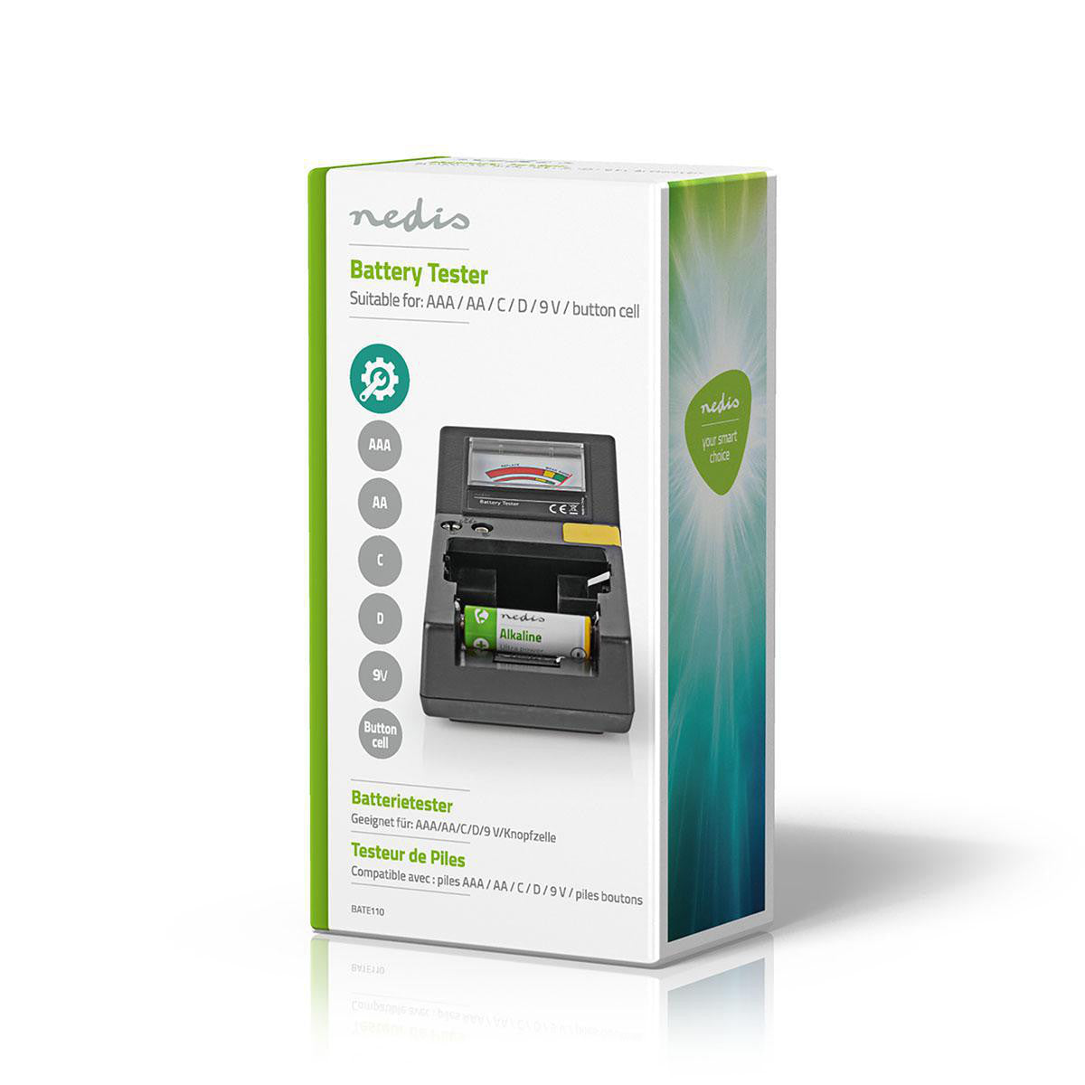 Testador de baterias | AAA, AA, C, D, 9V, pilhas tipo botão