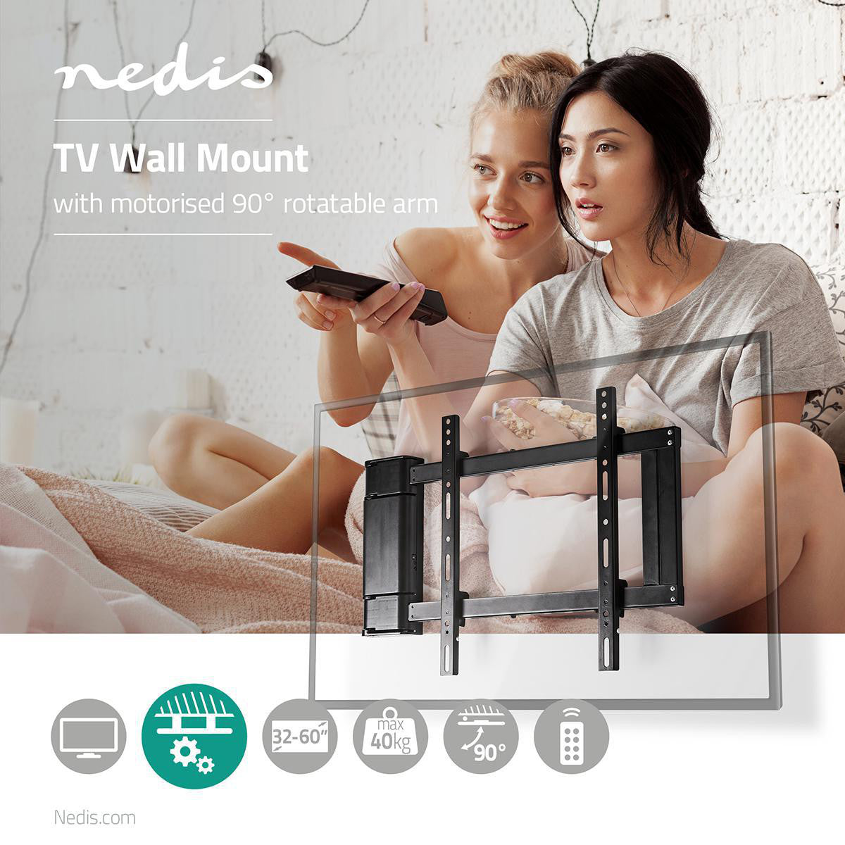 Motorized TV Wall Mount | 32"-60" Up to 40 kg 90° Rotation Angle Remote Control