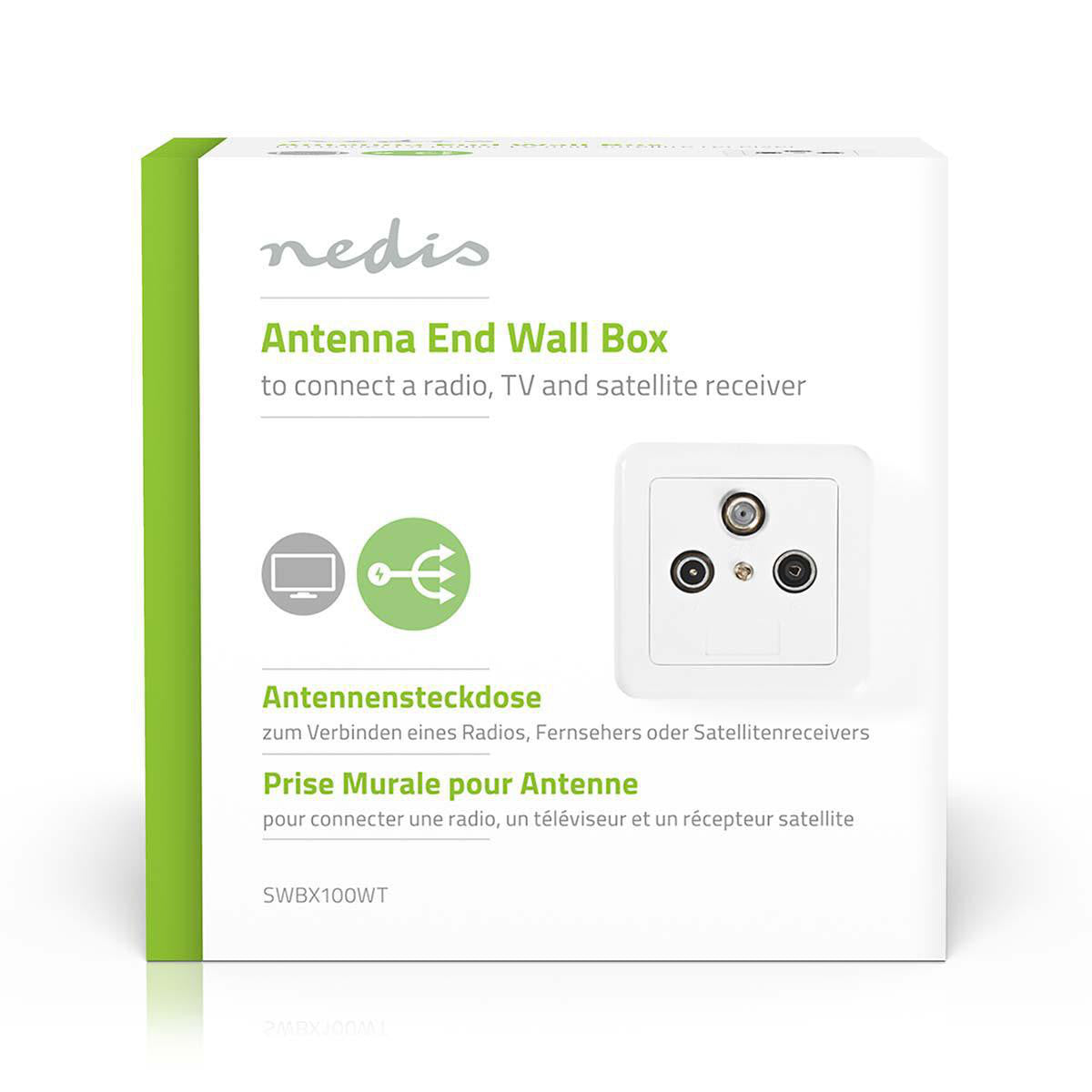 Caja de Conexiones Pared Para Antena | 1x Salida F IEC Macho Hembra 75 dB