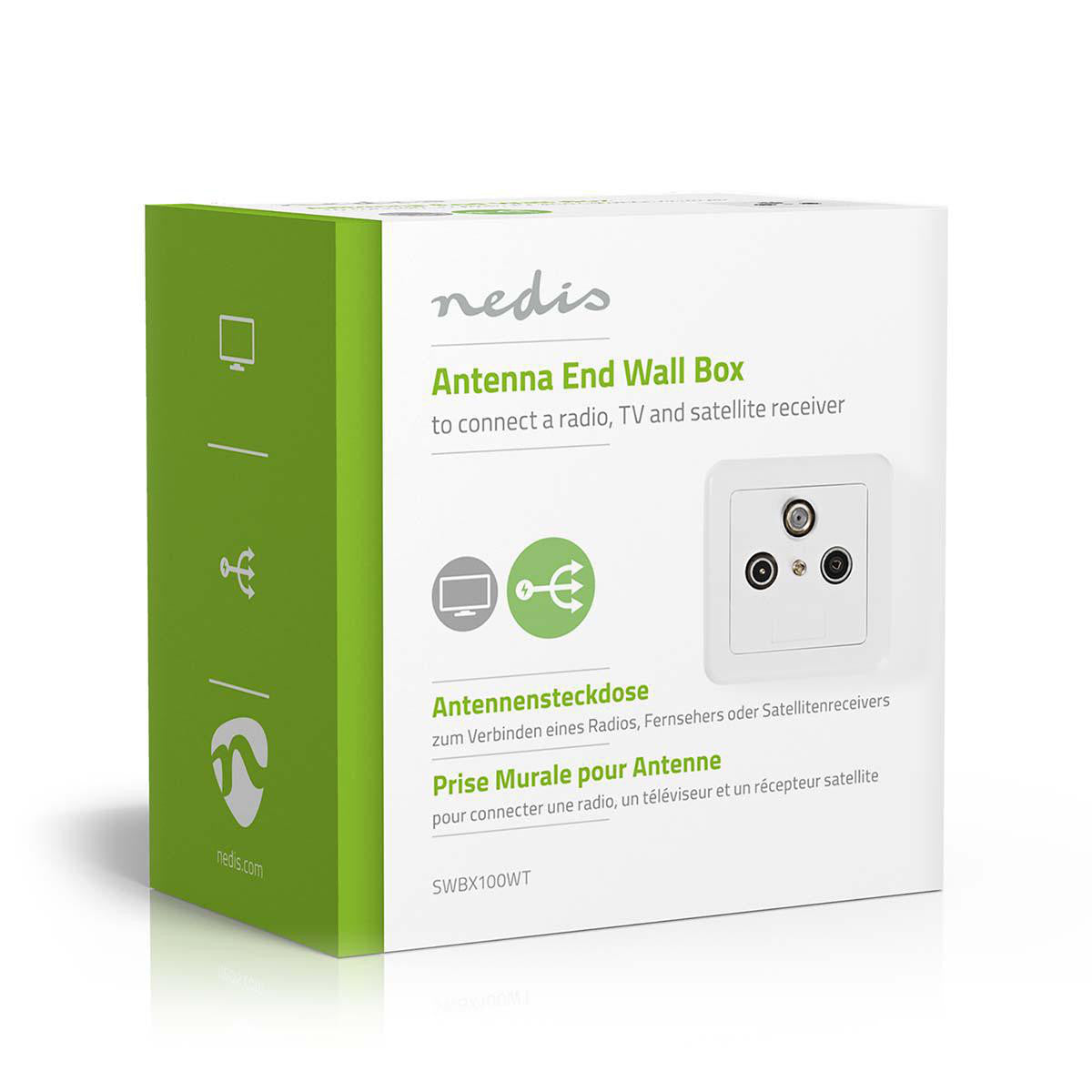 Caja de Conexiones Pared Para Antena | 1x Salida F IEC Macho Hembra 75 dB