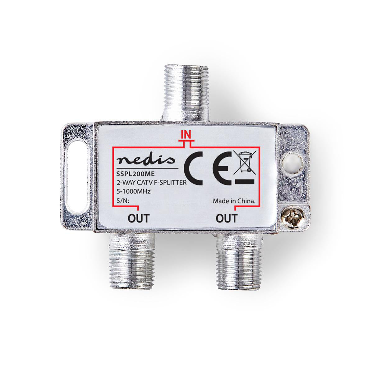 Type F CATV Splitter | Max. Gain 4.2 dB 5-1000 MHz 2 Outputs