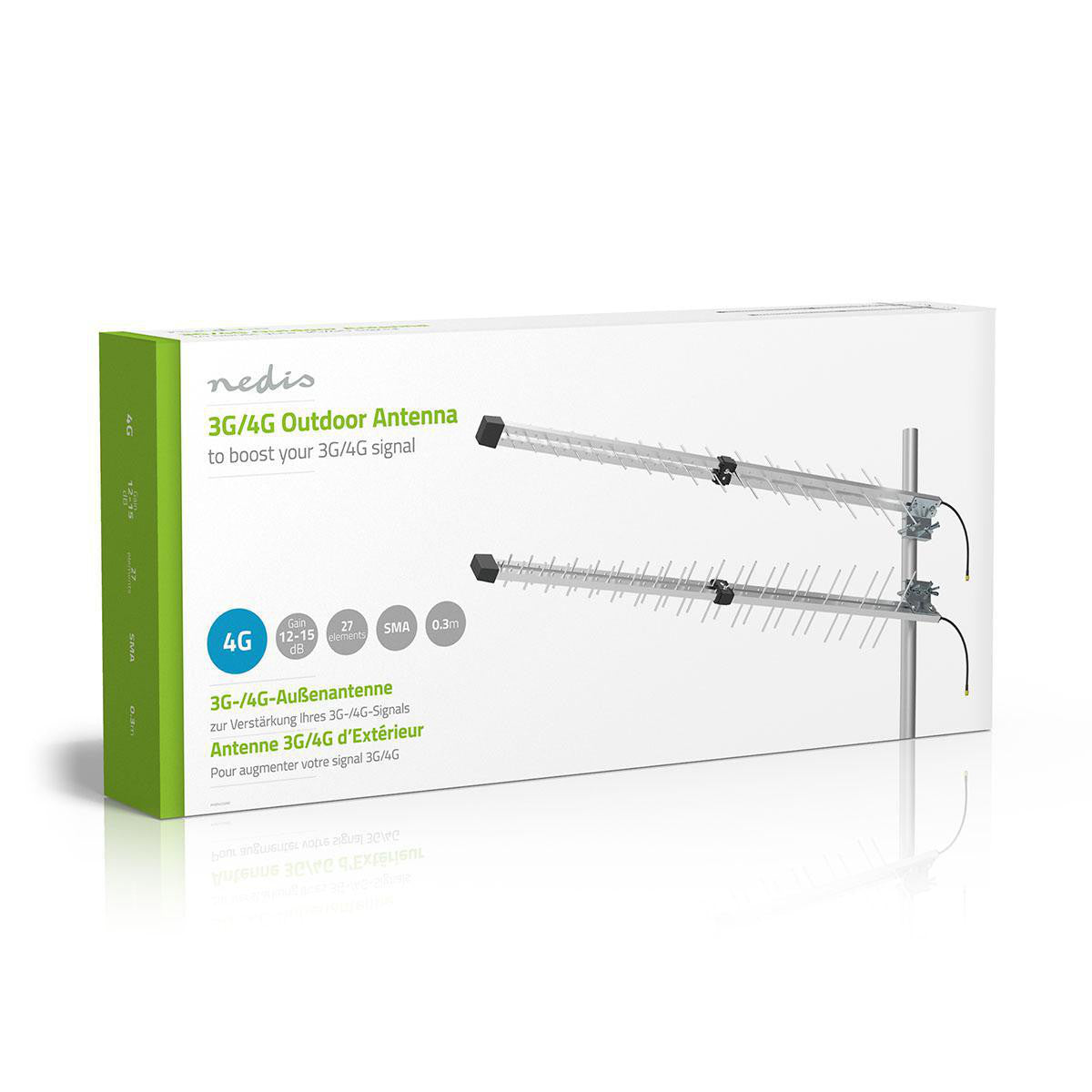 Antena exterior 3G/4G | Ganho máximo de 15 dBi | 698-960 MHz | 1710-2700 MHz | Alumínio