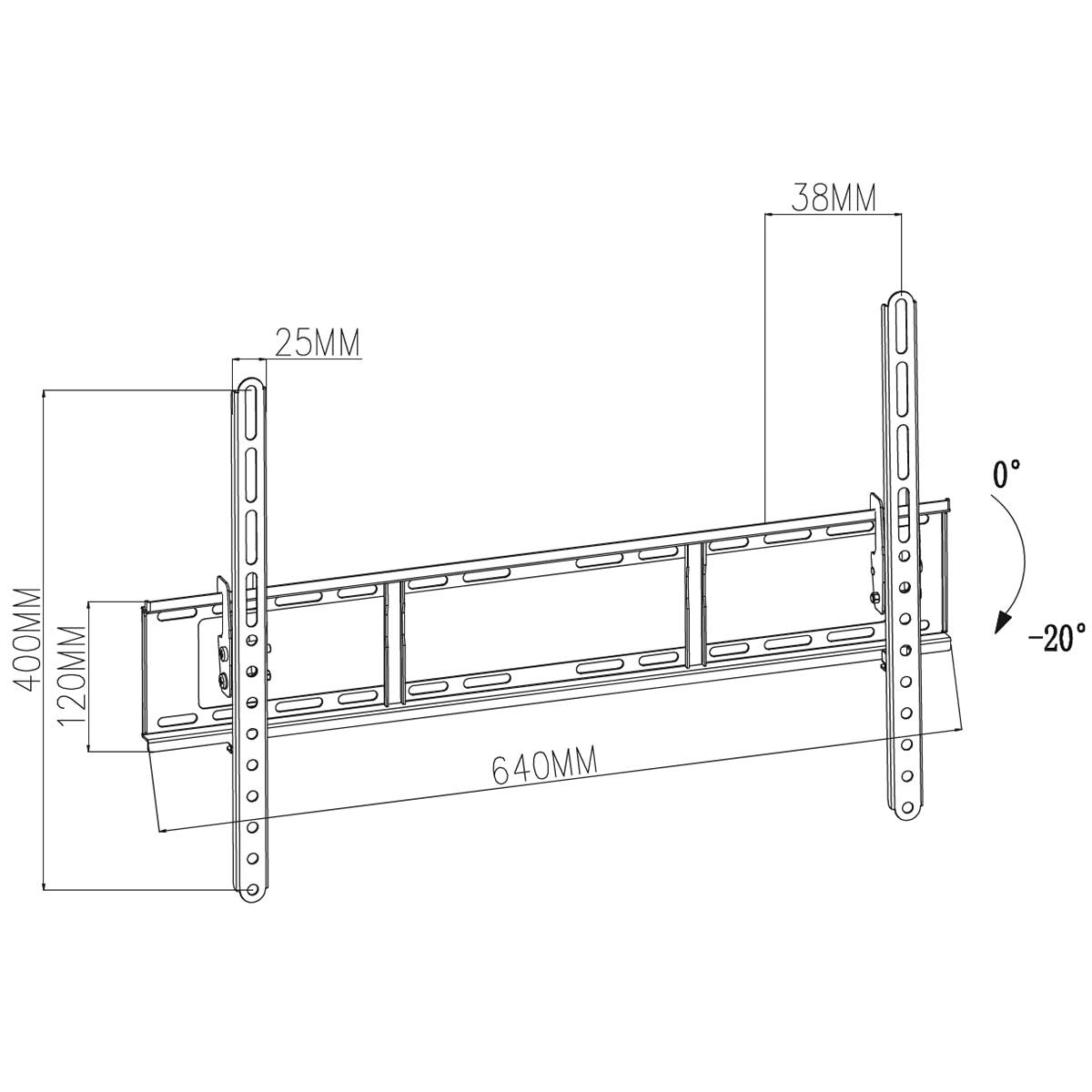 Suporte de parede inclinável para TV | 37-70" até 35 kg 20° 38 mm Aço preto