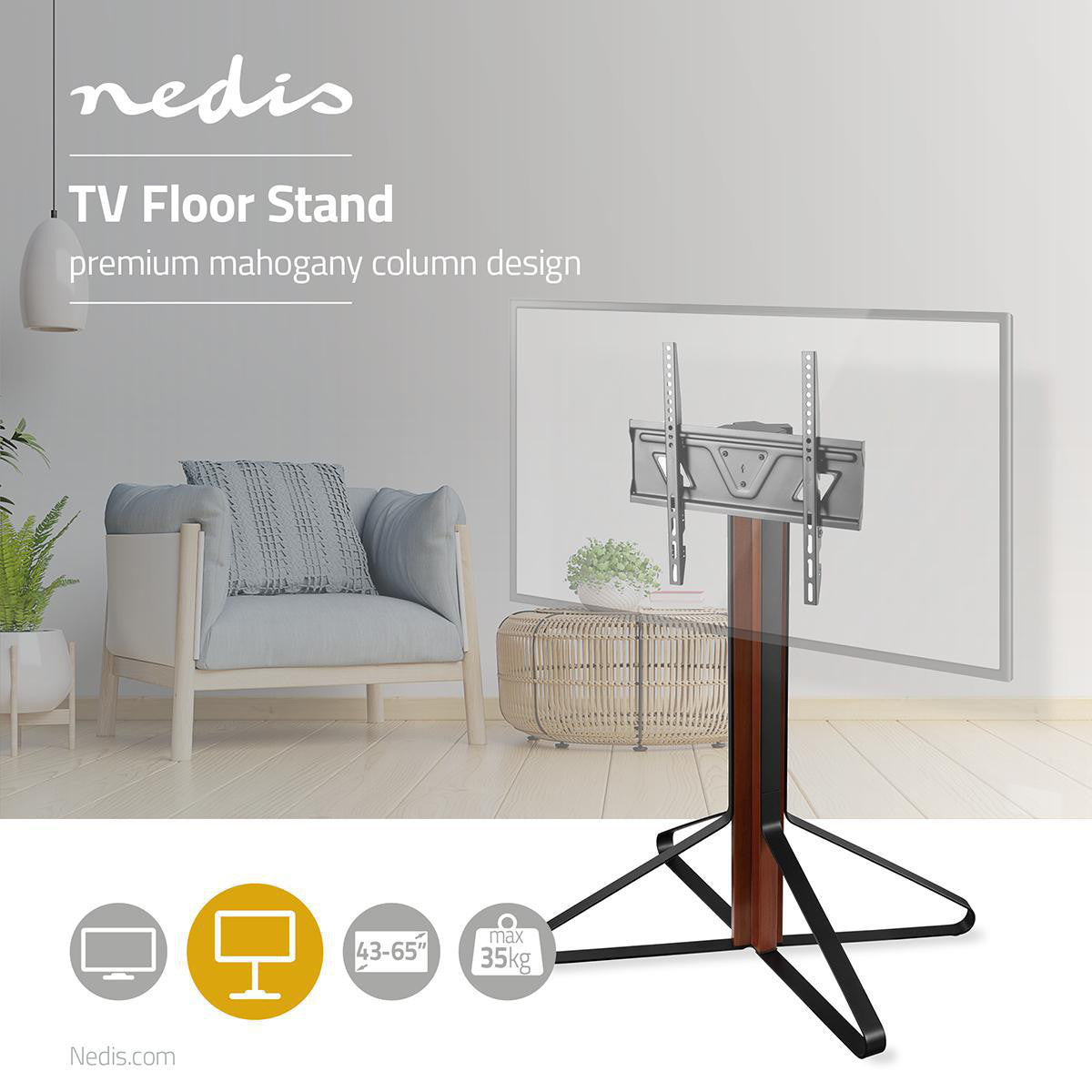 TV Floor Stand | 49-70 " 40 kg V-vorm Design 43 - 65 35 Fixed Design Steel / Aluminum Black TV Stands