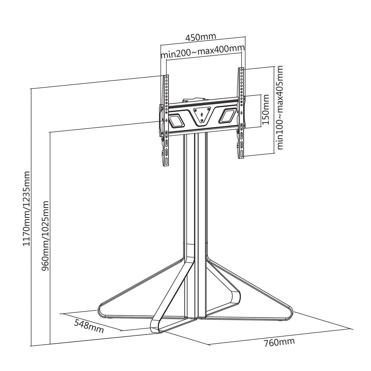 TV Floor Stand | 49-70 " 40 kg V-vorm Design 43 - 65 35 Fixed Design Steel / Aluminum Black TV Stands