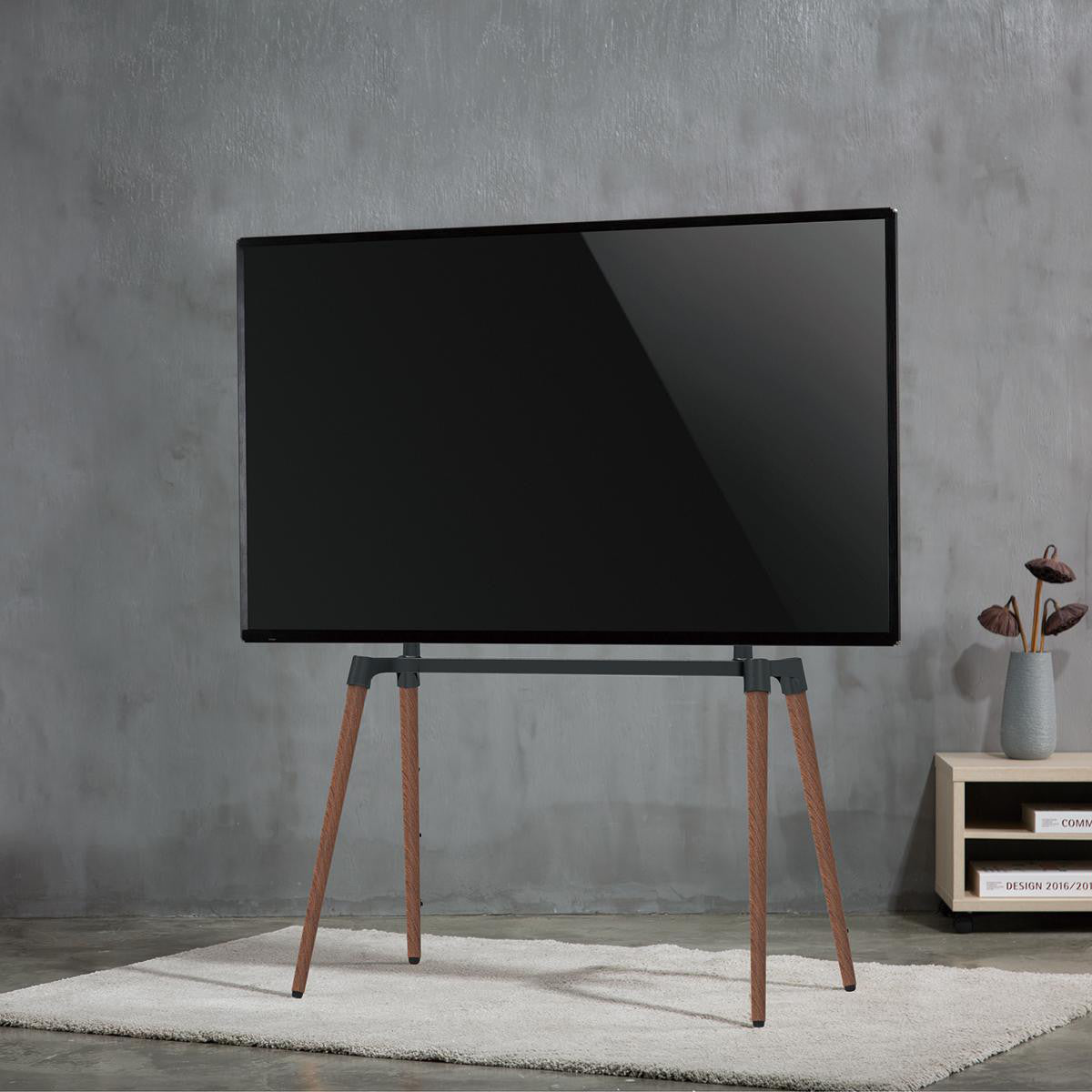 Floor TV Stand | 49-70" 40 kg V-shaped Design 60-75 Scandinavian Design Anti-tip Strap Snap Closure
