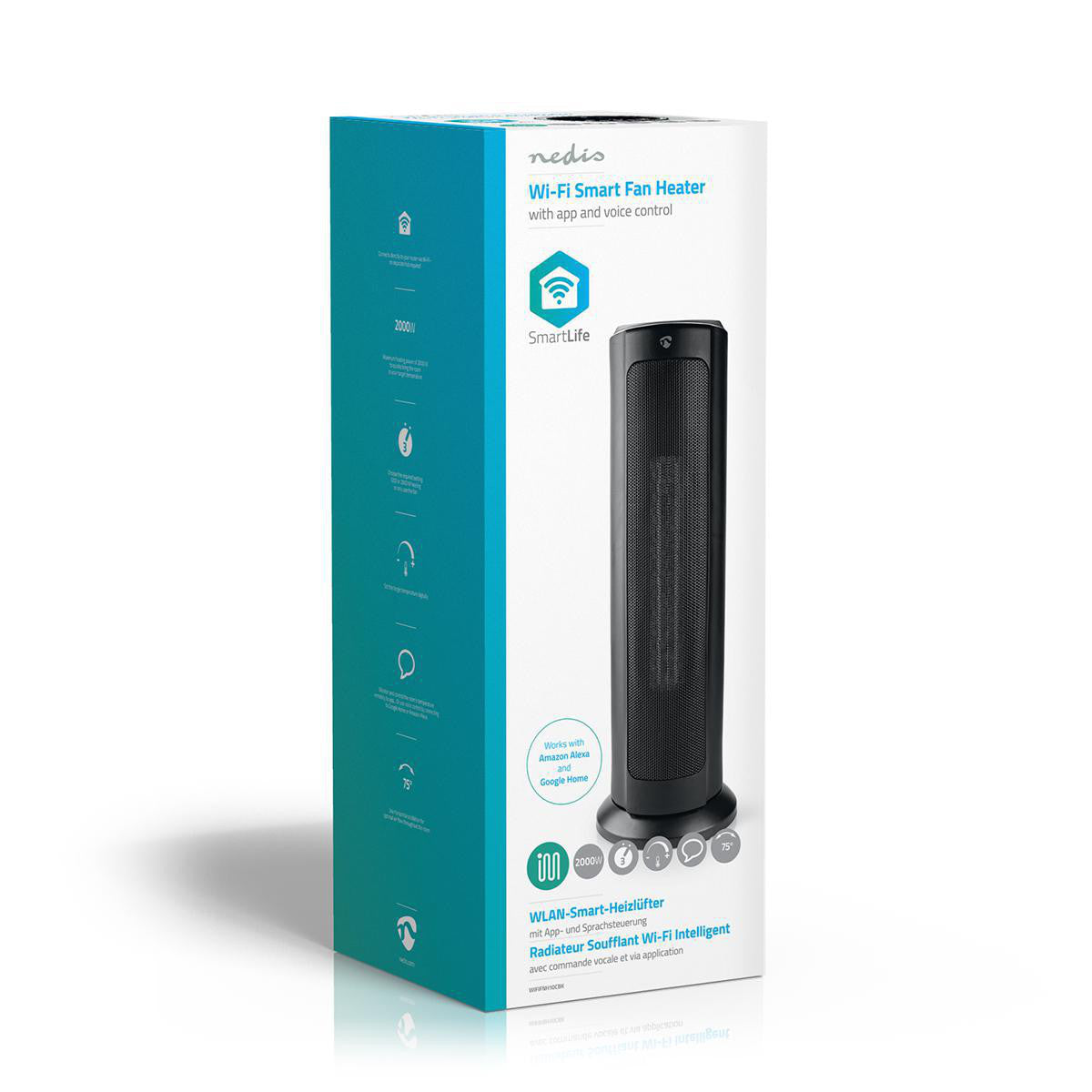 Calefactor de Aire Wi-fi Inteligente en Torre | Termostato 1200 y 2000 W Negro