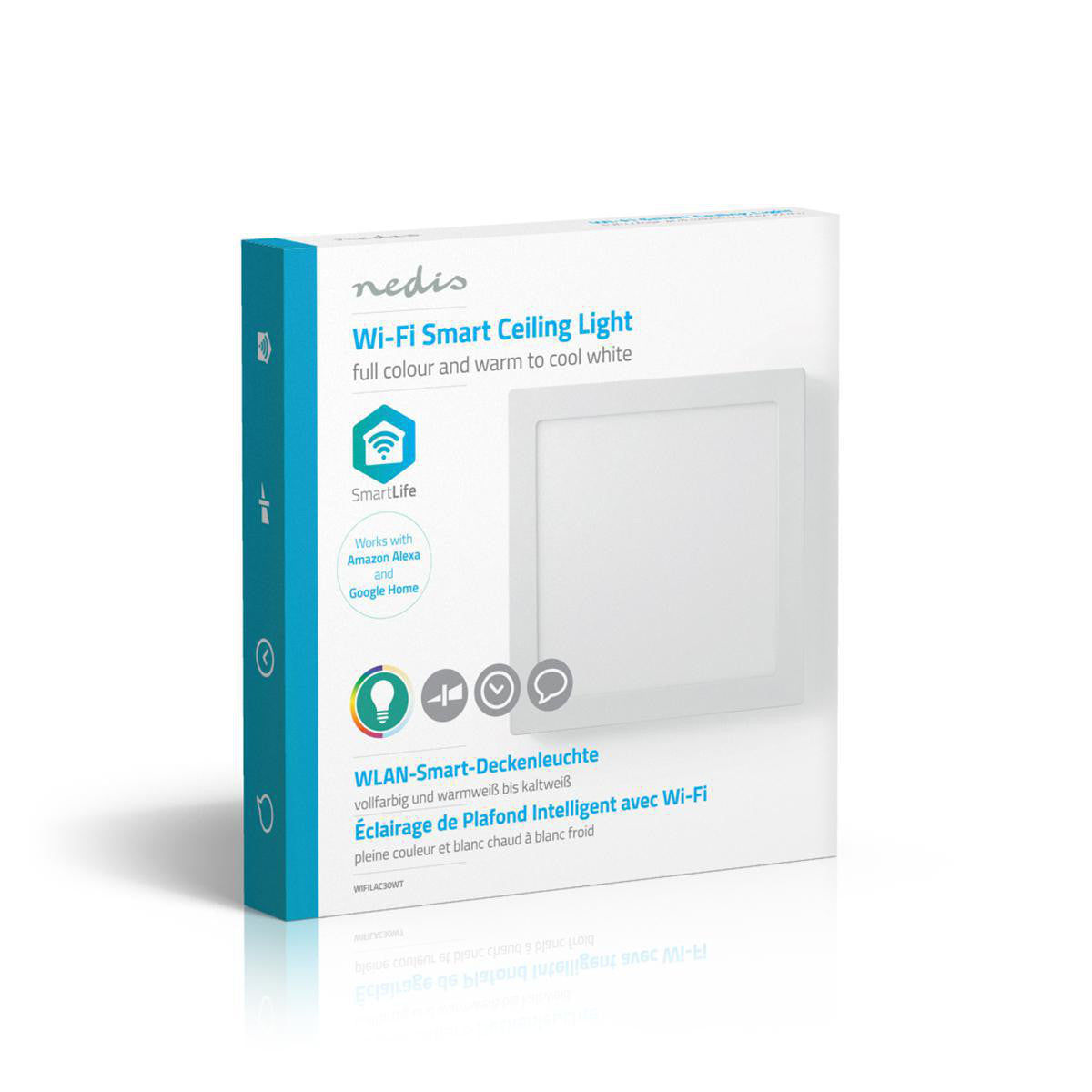 Luz de Techo Wi-fi Inteligente | Cuadrada 30 x cm Blanco Cálido a Frío Todo Color (RGB) 1200 lm 18 W Diseño Compacto Aluminio