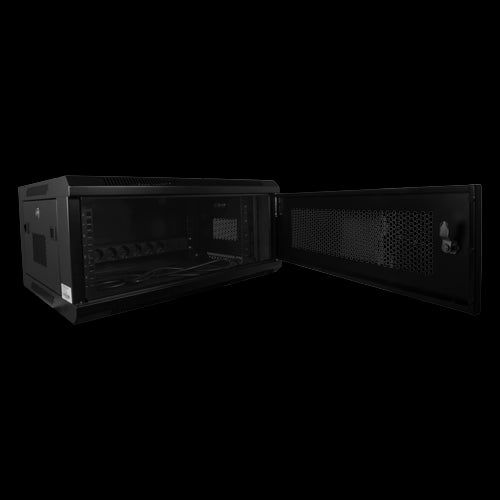 Wall Mount Rack Cabinet - Up to 4U 19" 60 Kg Load Mesh Panels on Front and Sides Ventilation Wiring Inputs Power Strip
