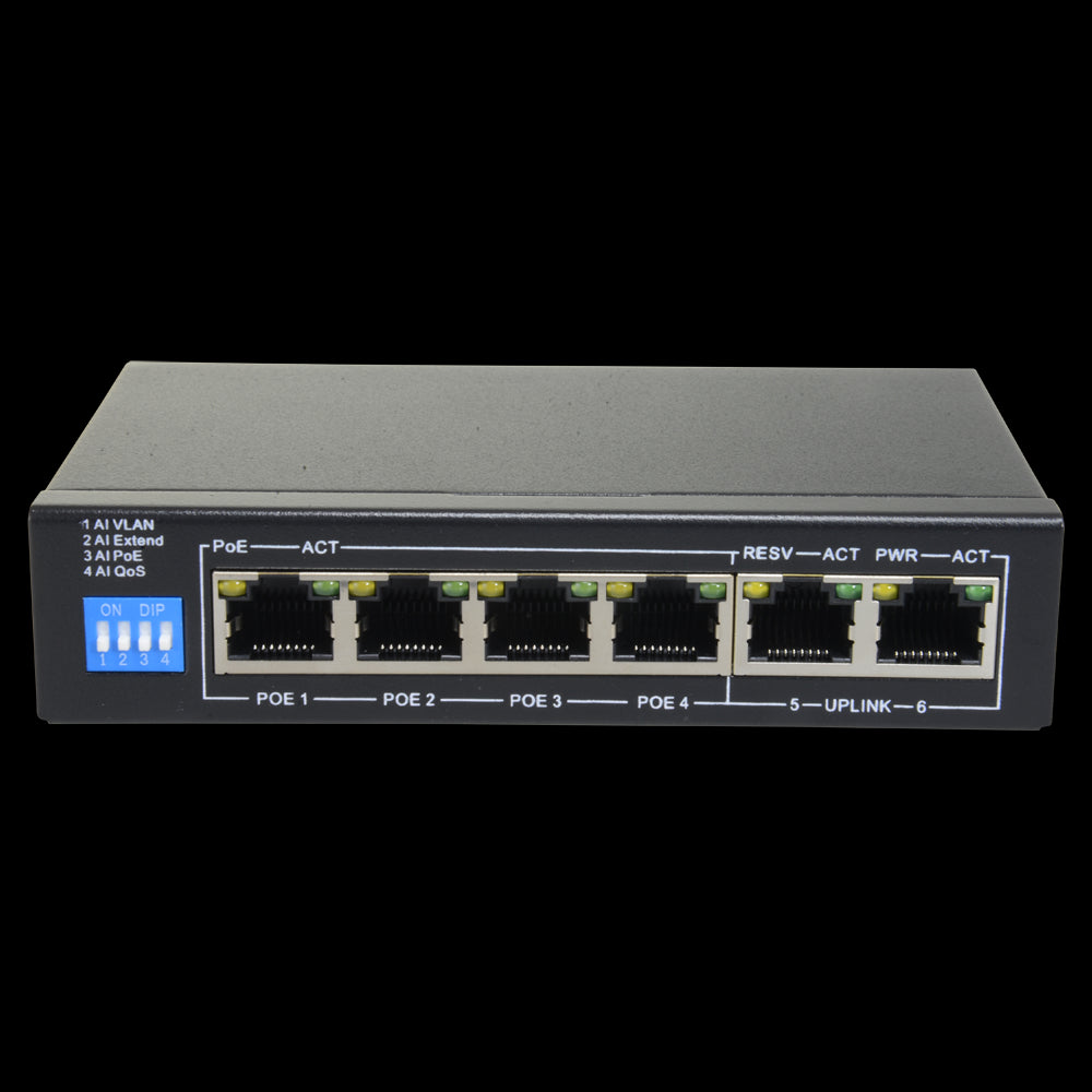 PoE Switch - 4 Ports + 2 Uplink Rj45 Speed Up to 1000 Mbps in All 60W Total for Bandwidth 12 Gbps Standard Ieee8