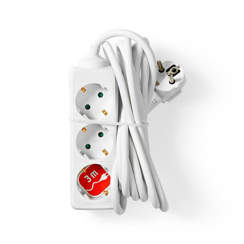 Power strip with 3 connections and 3 meters of white cable