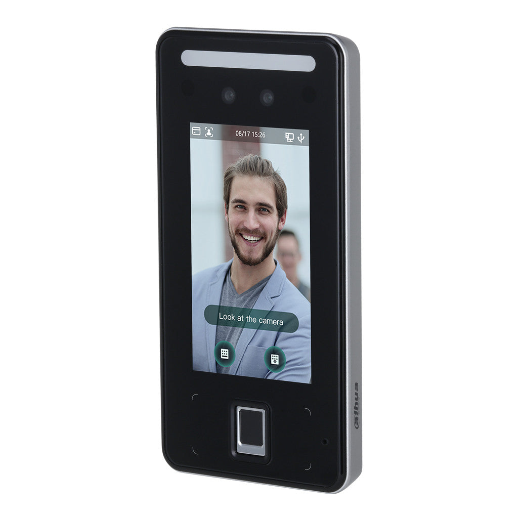 Leitor independente com ecrã táctil LCD de 4,3 polegadas, reconhecimento facial, PIN, cartão e impressão digital.