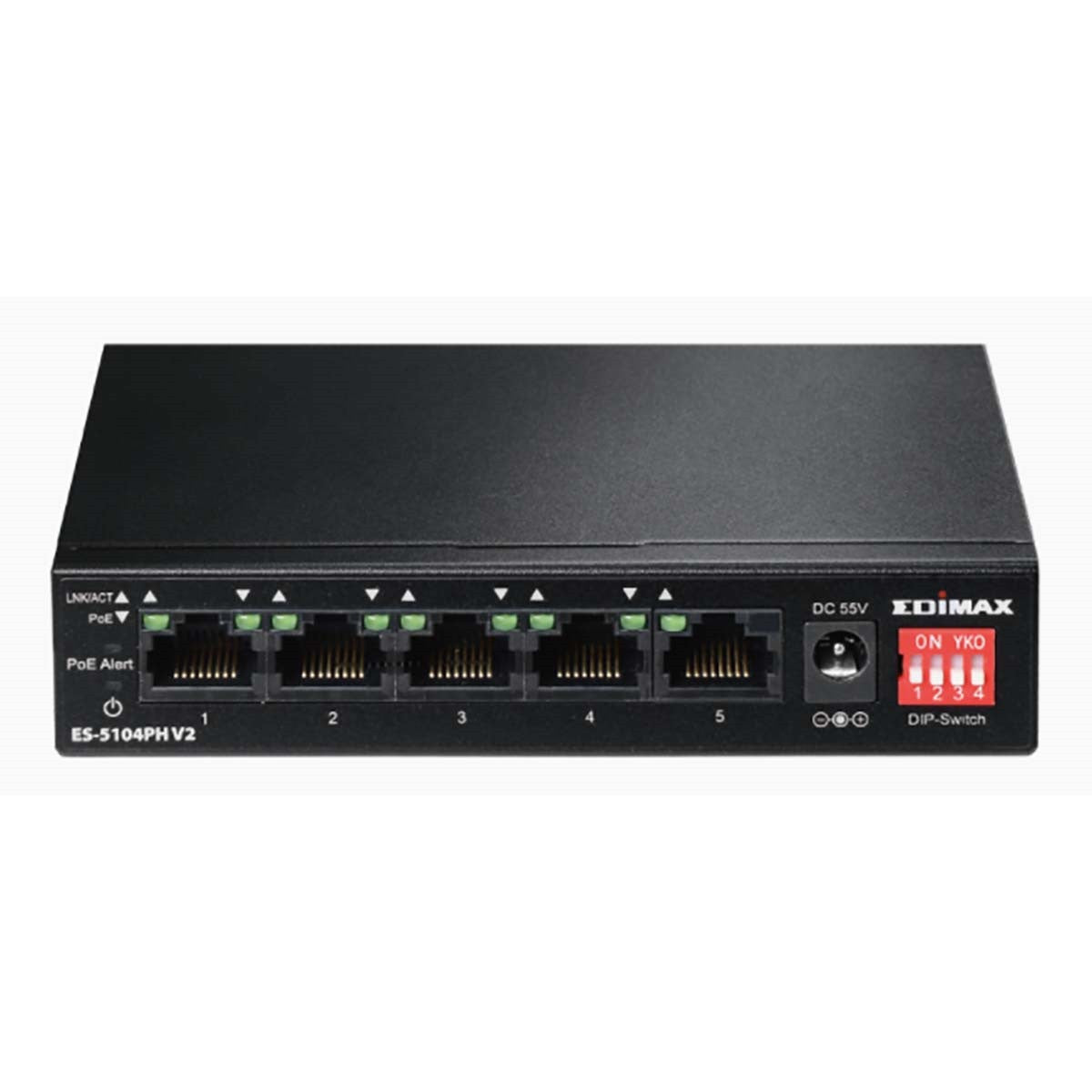 EDIMAX Long Reach 5-Port Fast Ethernet Switch with 4 PoE+ Ports and DIP Switch