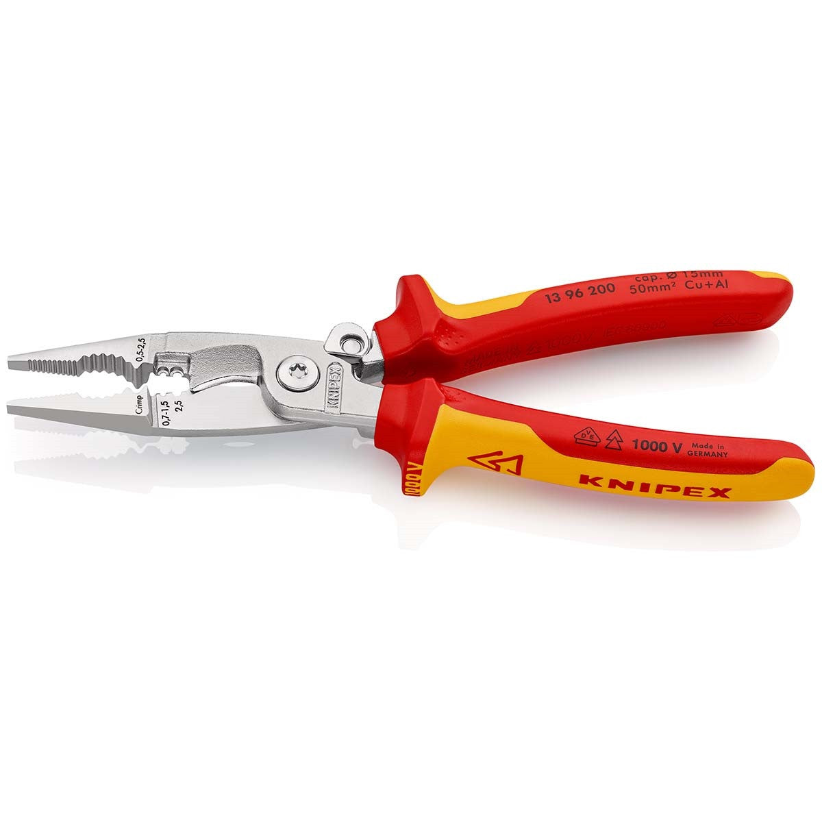 Alicate de eletricista Knipex com cortador de cabos de 0,7 a 200 mm