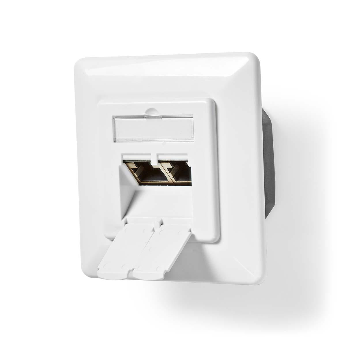 Wall mounted network box for two RJ45 connections