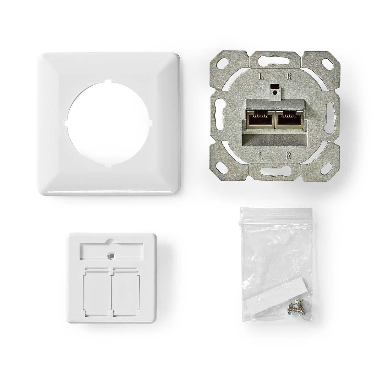 Wall mounted network box for two RJ45 connections