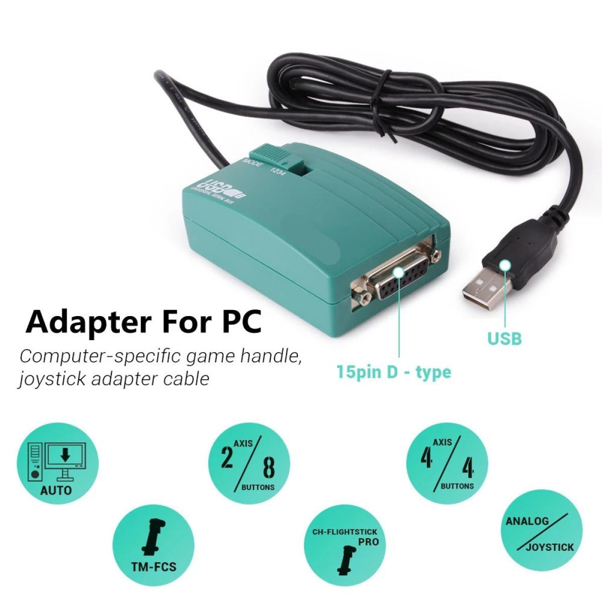 Adaptador USB para joystick analógico de 15 pinos com conector MIDI.