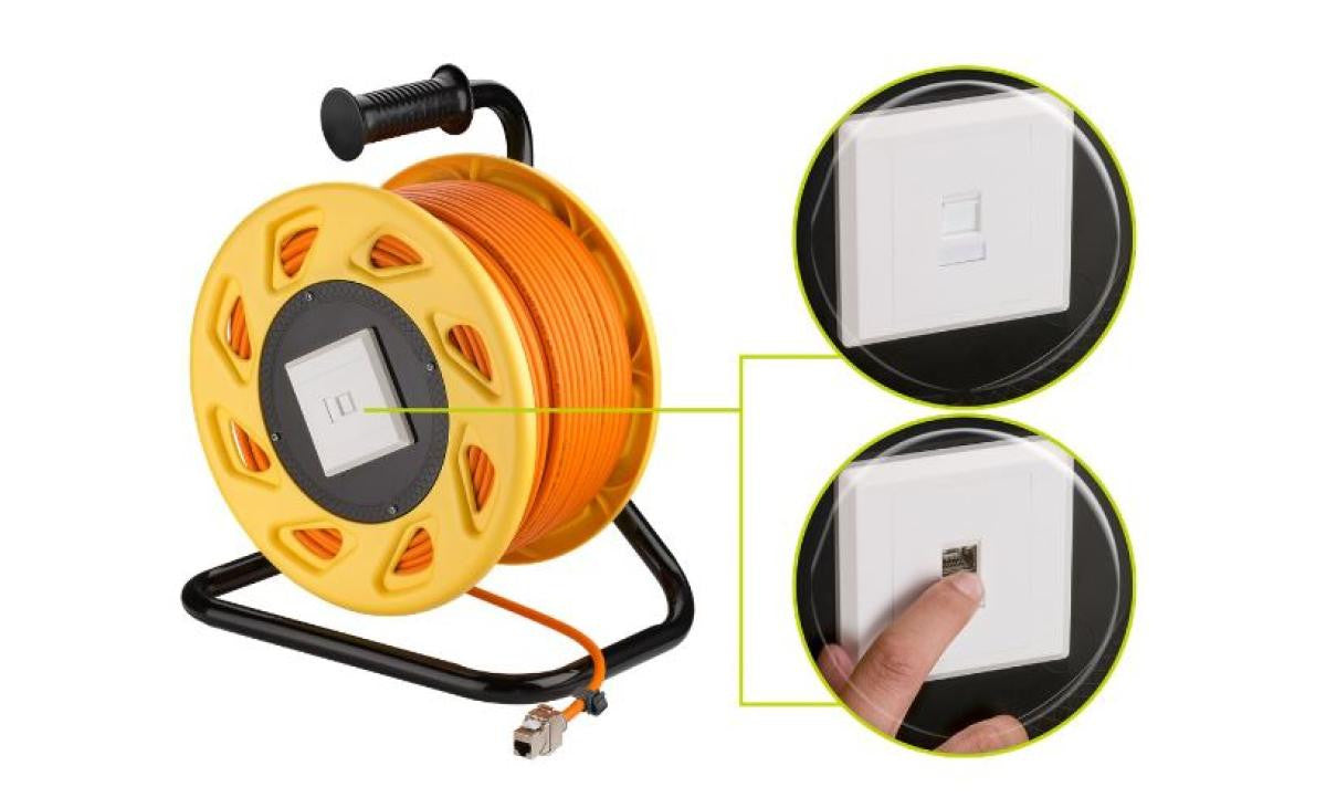 Bobine de cabo de rede móvel RJ45 Cat7A de 50 metros