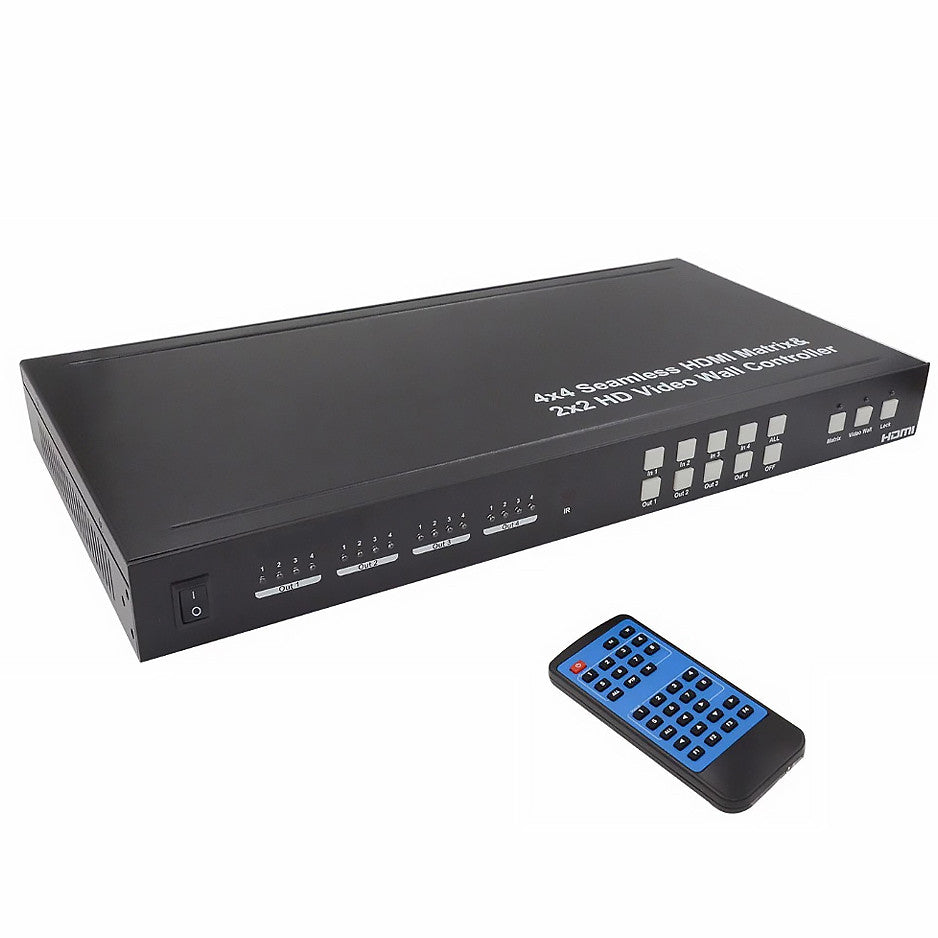 Matriz HDMI 4x4 com suporte para videowall 2x2 em matrizes 1080p
