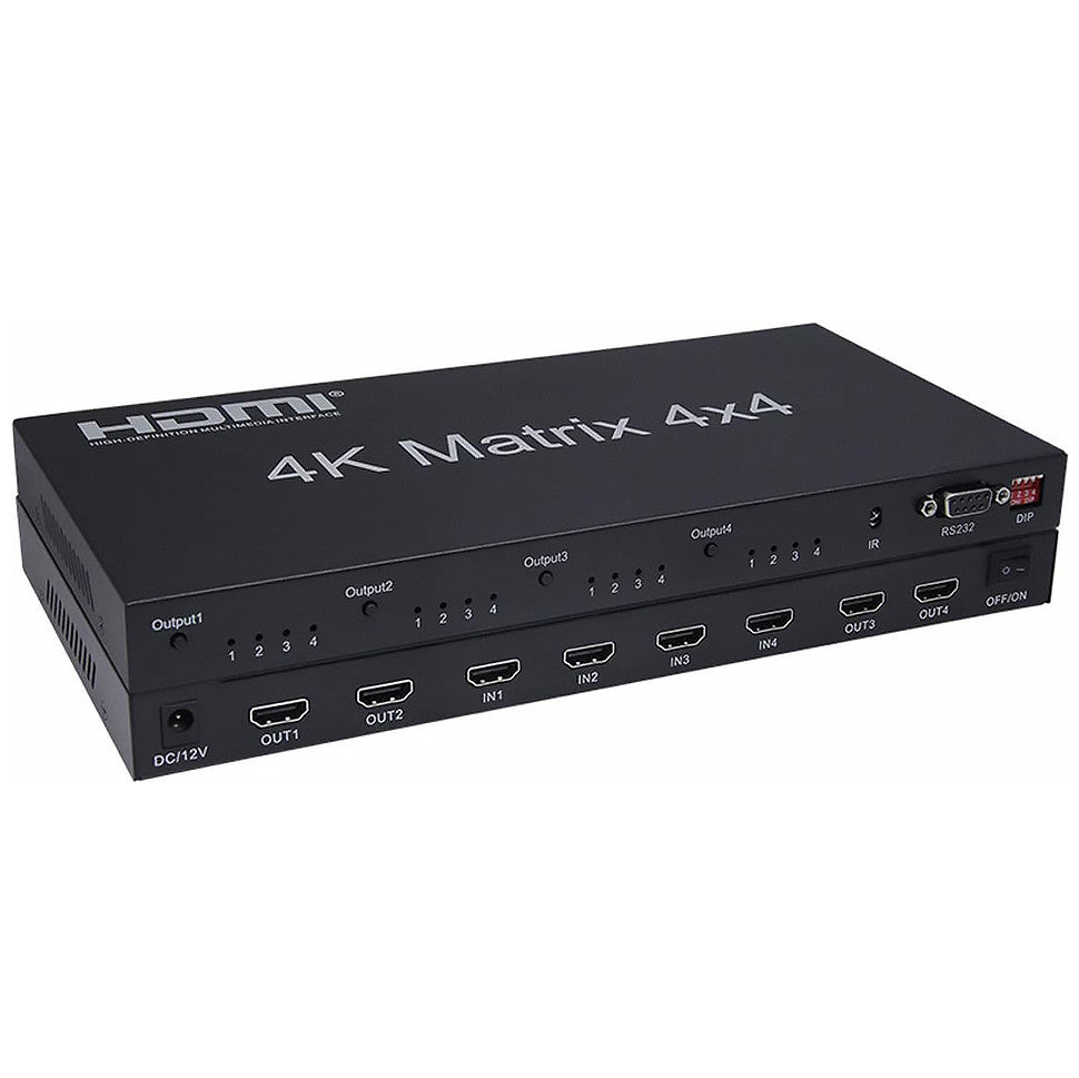 Multiplicador de sinal HDMI - 4 entradas/saídas até 4K (entrada e saída), permite controlo remoto, fonte de alimentação DC 12V.