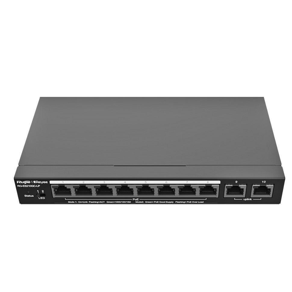 Reyee - Desktop Switch 10 RJ45 Ports Speed 10/100/1000 Mbps Maximum 70W Energy Saving Technology