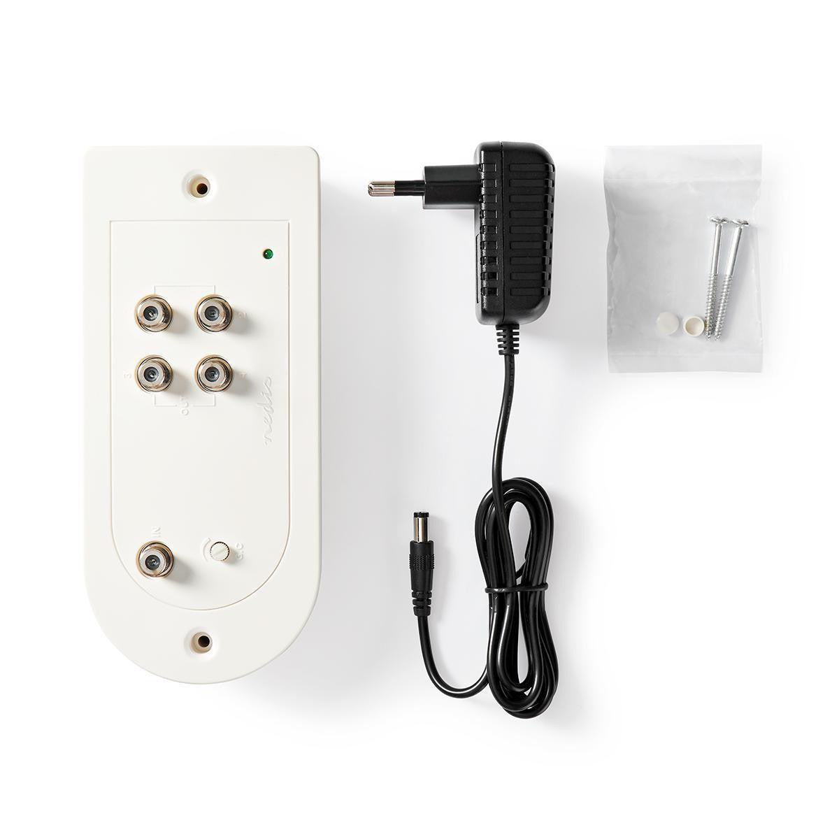 Amplificador de antena con conectores F, 1 entrada y 4 salidas