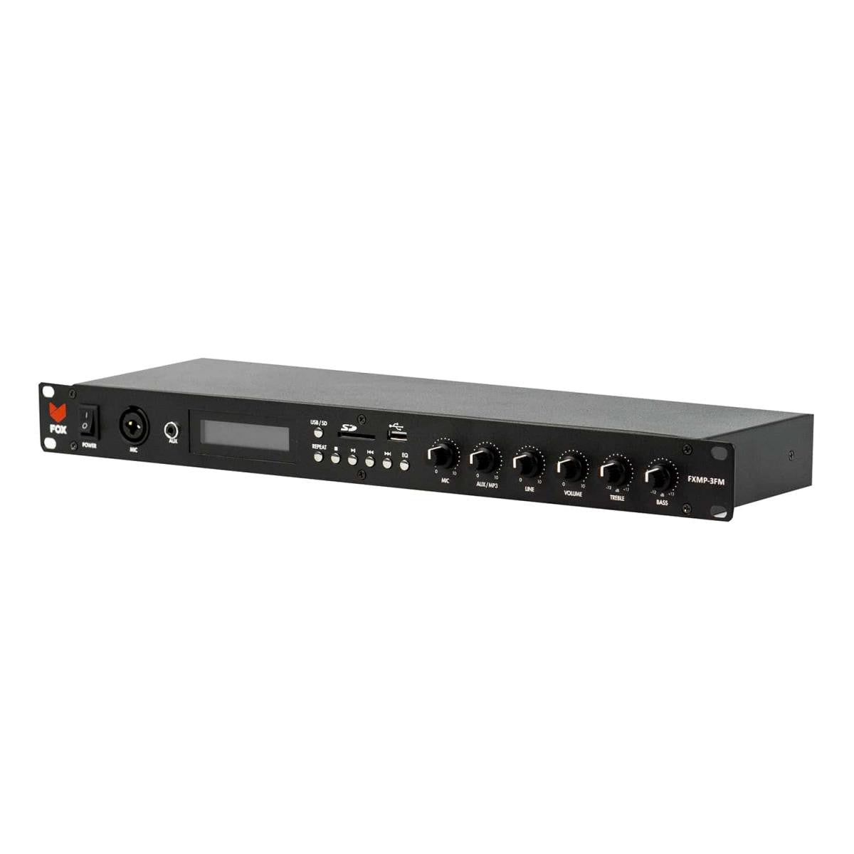 FOX FXMP-3FM Rackmount Media Player with USB, SD, XLR and AUX Inputs
