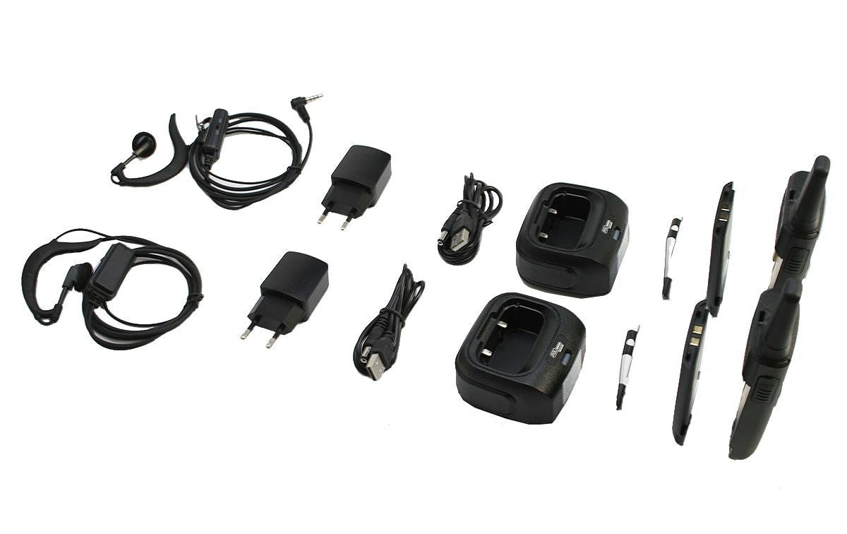 Pack de 2 rádios comunicadores PMR-446 de utilização livre, 16 canais.