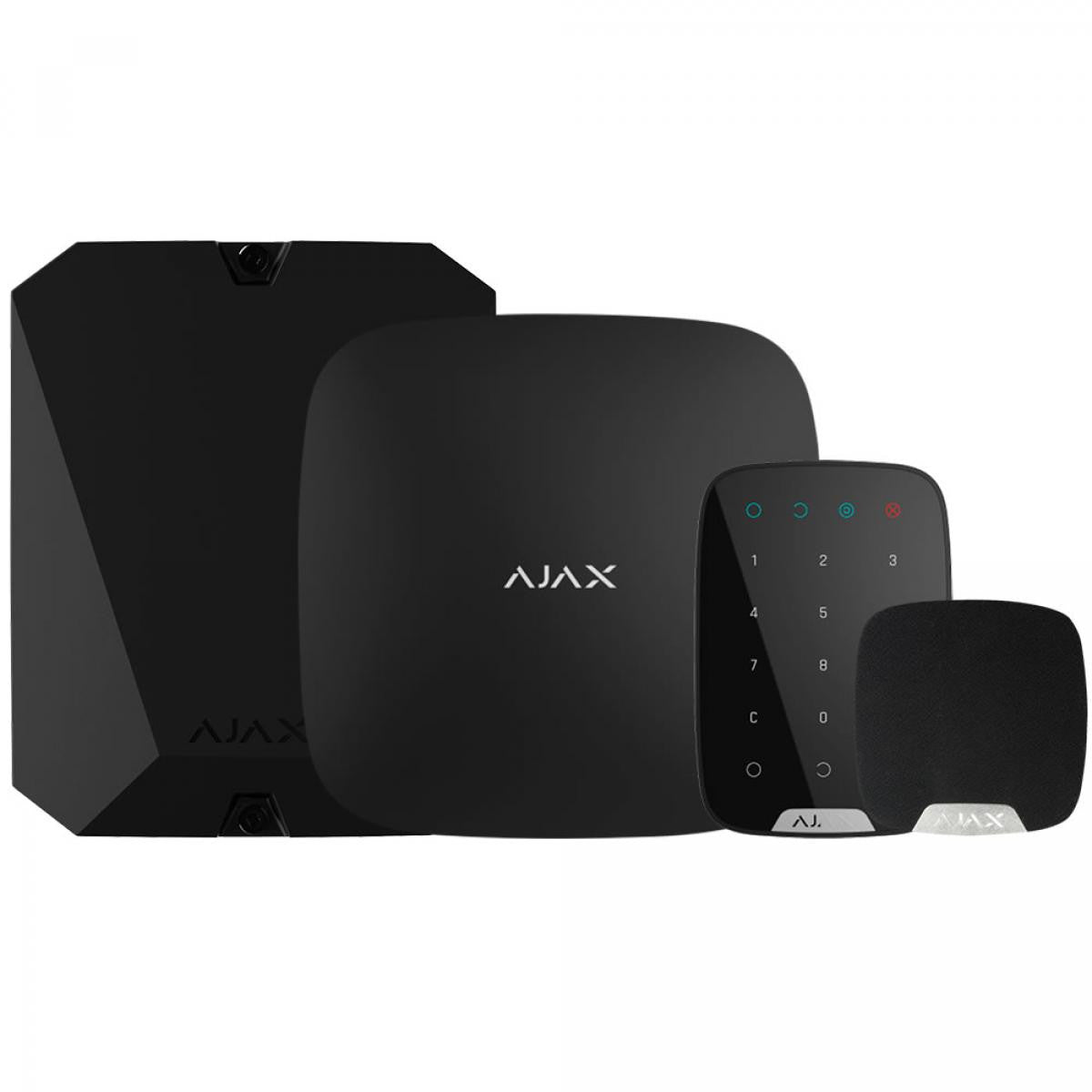 AXAS alarm kits to renew old wired installations with central unit, transmitter, keyboard and black siren