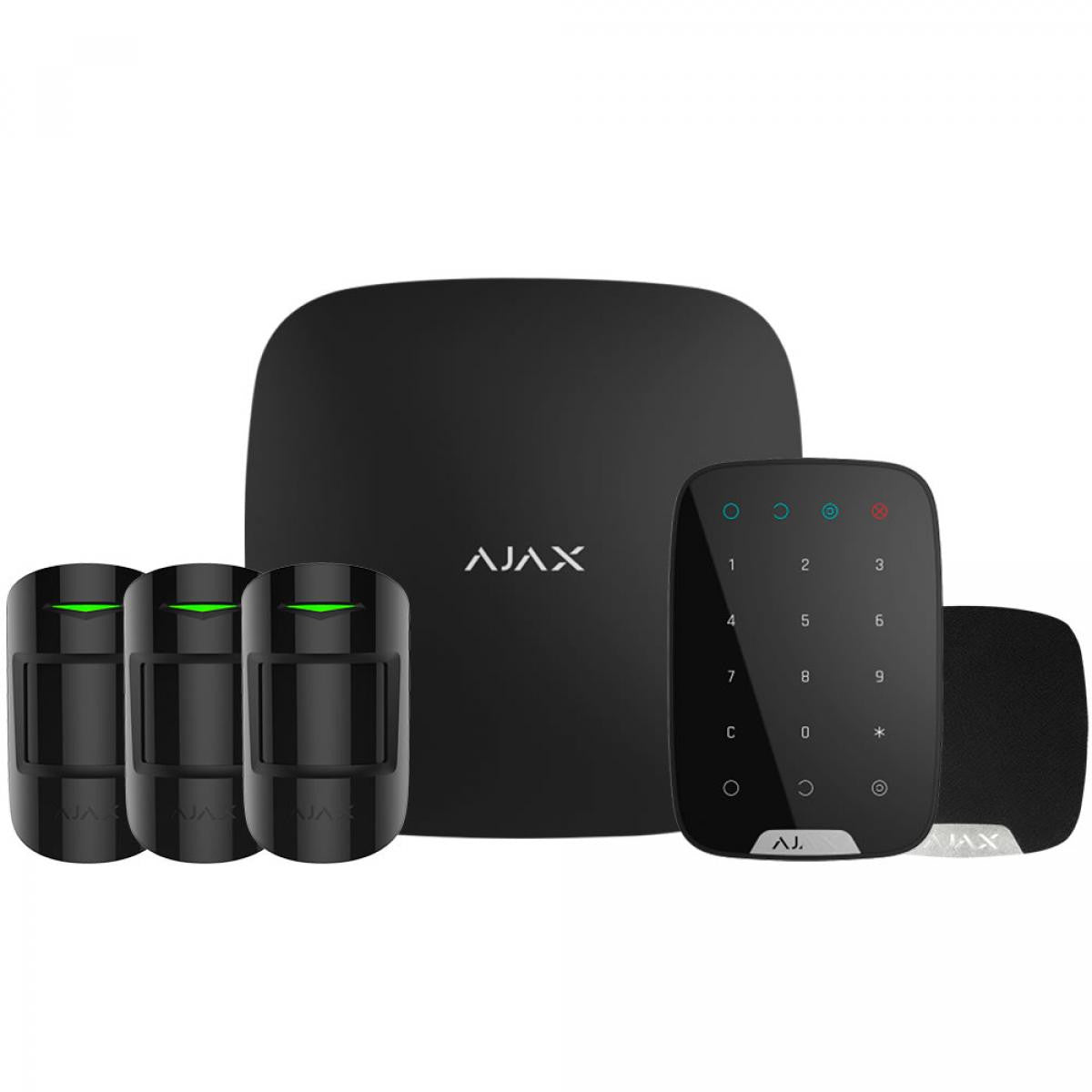 AJAX black alarm kit with 3 motion sensors, keyboard and siren