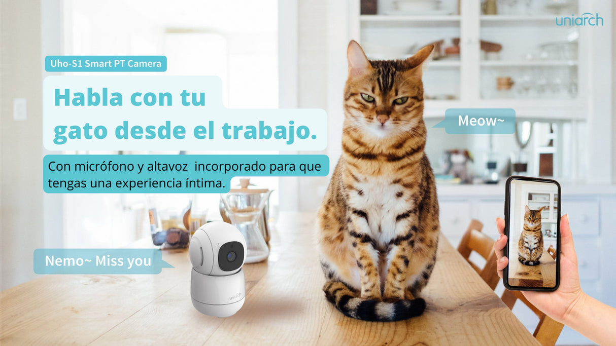 UNIARCH Uho-S1 - WIFI PTZ IP CAMERA 2.1MPX, IR 7MTS, 3.6MM, H.265, INDOOR