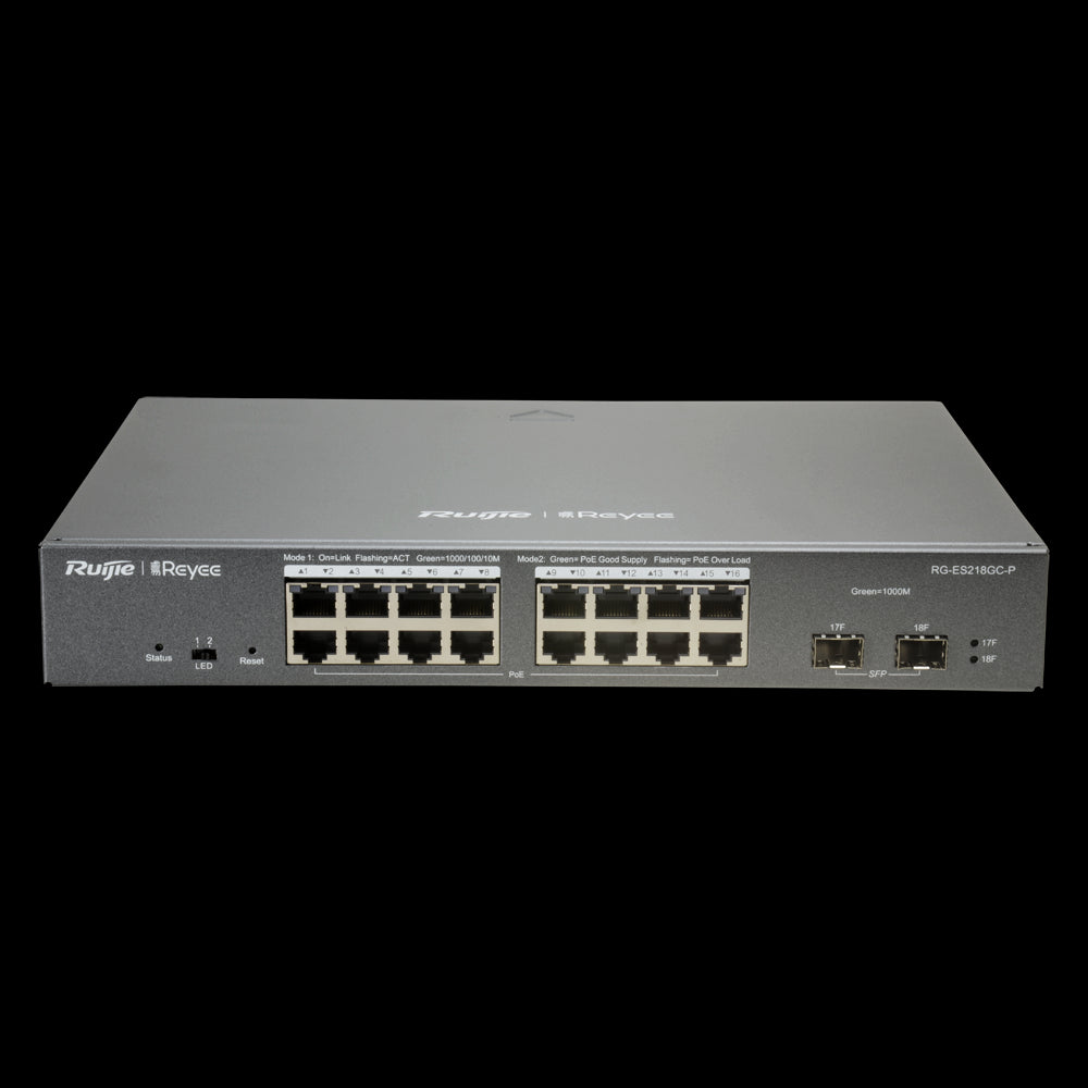Reyee Managed Cloud PoE Switch L2 - 16 PoE ports 802.3af/at + 2 SFP 10/100/1000Mbps