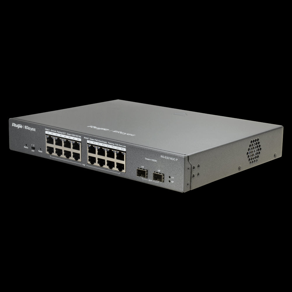 Reyee Managed Cloud PoE Switch L2 - 16 PoE ports 802.3af/at + 2 SFP 10/100/1000Mbps
