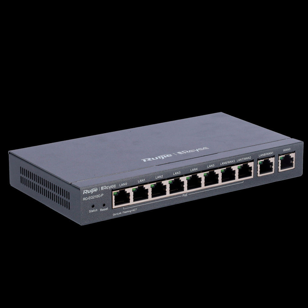 Reyee PoE Router Cloud Controller with 8 PoE+ RJ45 GE Ports + 2 RJ45 GE Ports and 10 RJ45 10/100/1000 Mbps Ports