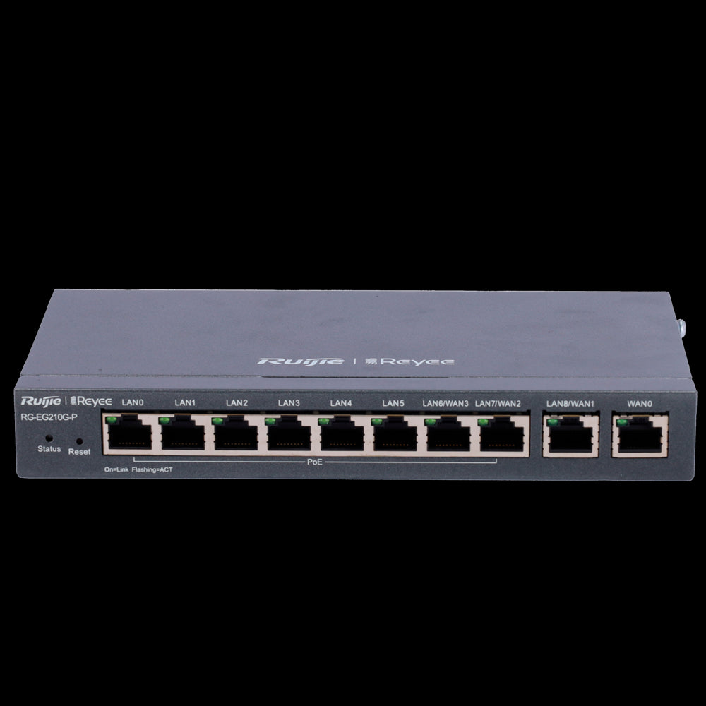 Reyee PoE Router Cloud Controller with 8 PoE+ RJ45 GE Ports + 2 RJ45 GE Ports and 10 RJ45 10/100/1000 Mbps Ports