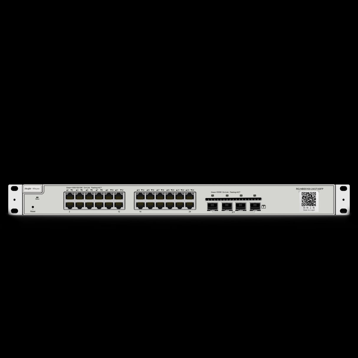 Switch cloud Reyee Layer 2+ com 24 portas Gigabit RJ45 e 4 portas Gigabit SFP, gerido L2+