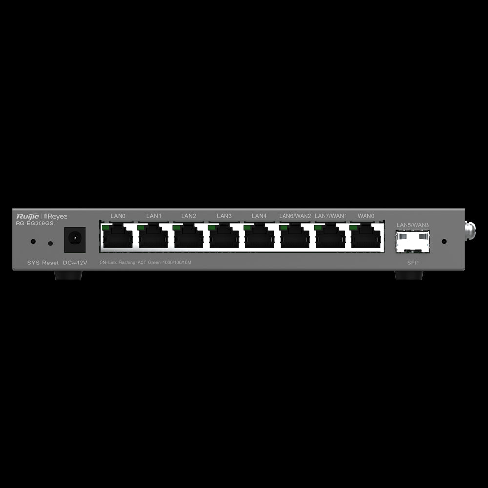 Router gerenciável Reyee com 8 portas RJ45 10/100/1000 Mbps e 1 porta SFP LAN/WAN.