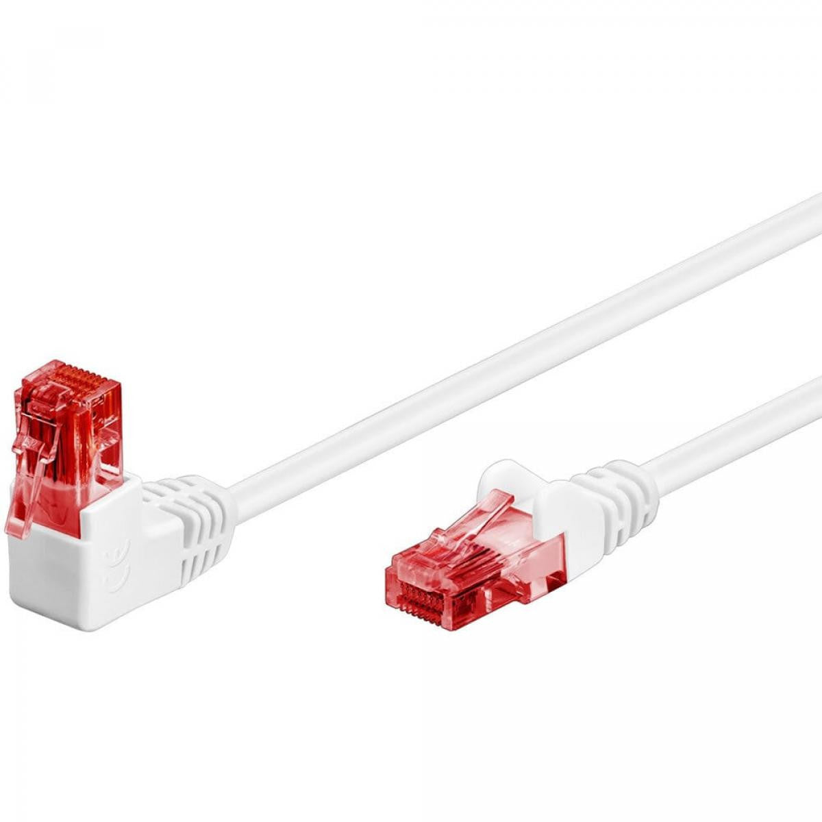 CAT 6 patch cable 1 x 90° angled, U/UTP white 1 meter long