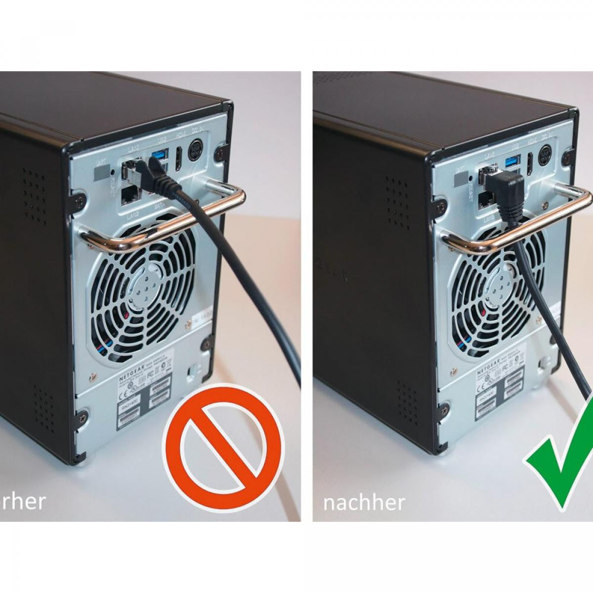 CAT 6 patch cable 1 x 90° angled, U/UTP white 1 meter long