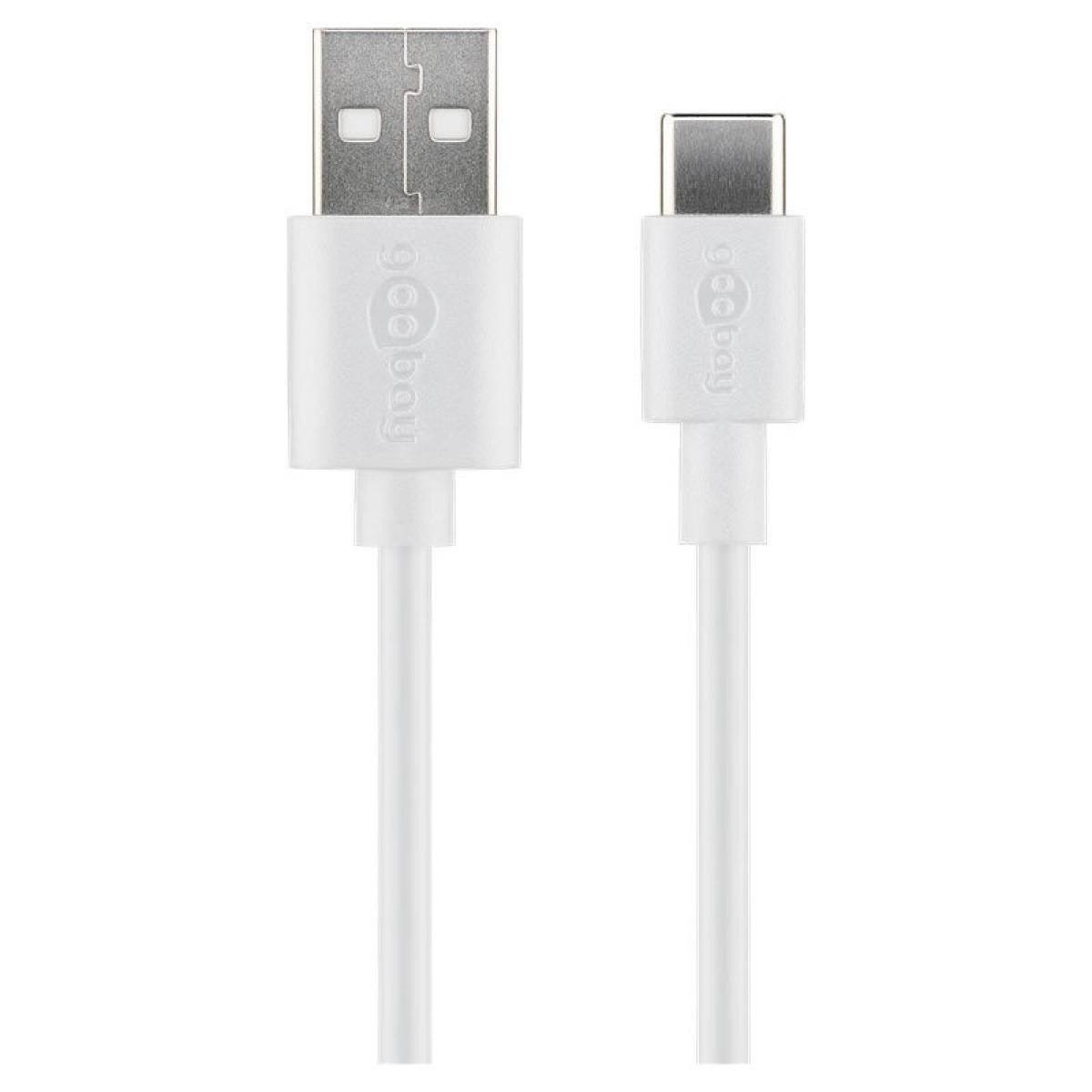 Cabo USB-C para USB-A macho branco de 2 m para carregamento e sincronização