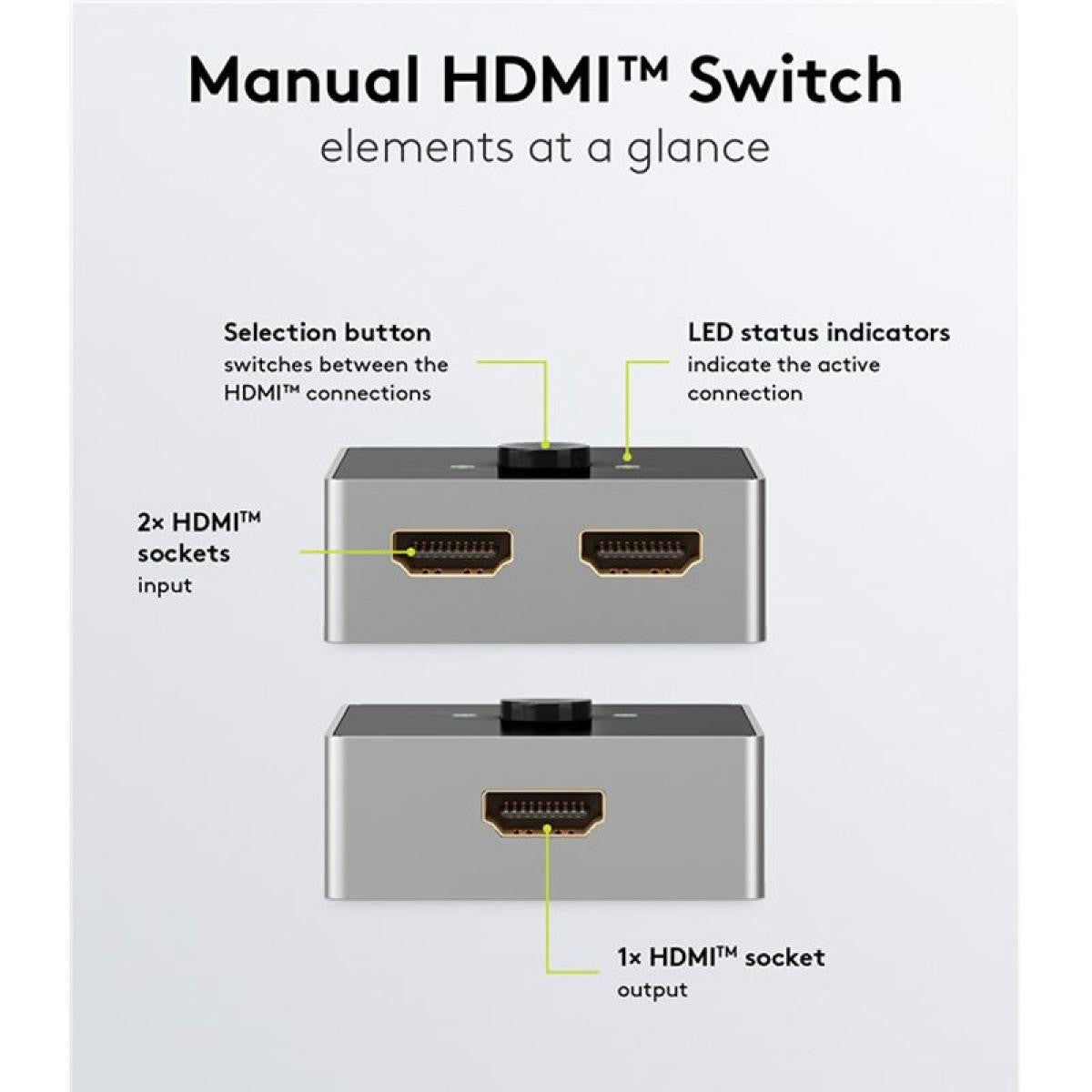 Comutador manual HDMI™ 2 para 1 com resolução 4K a 60 Hz