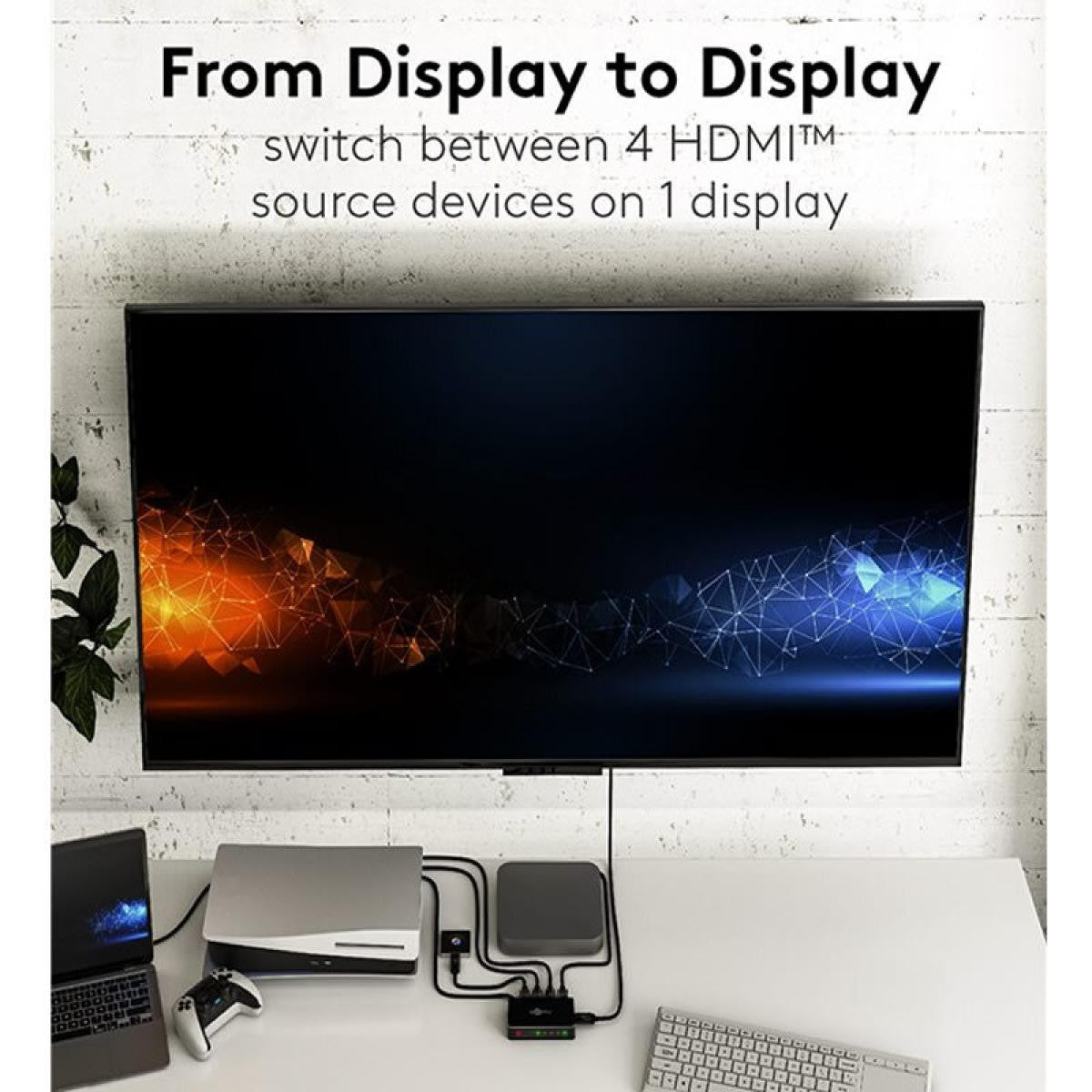 Comutador manual HDMI™ 4 para 1, resolução 4K a 60 Hz, preto