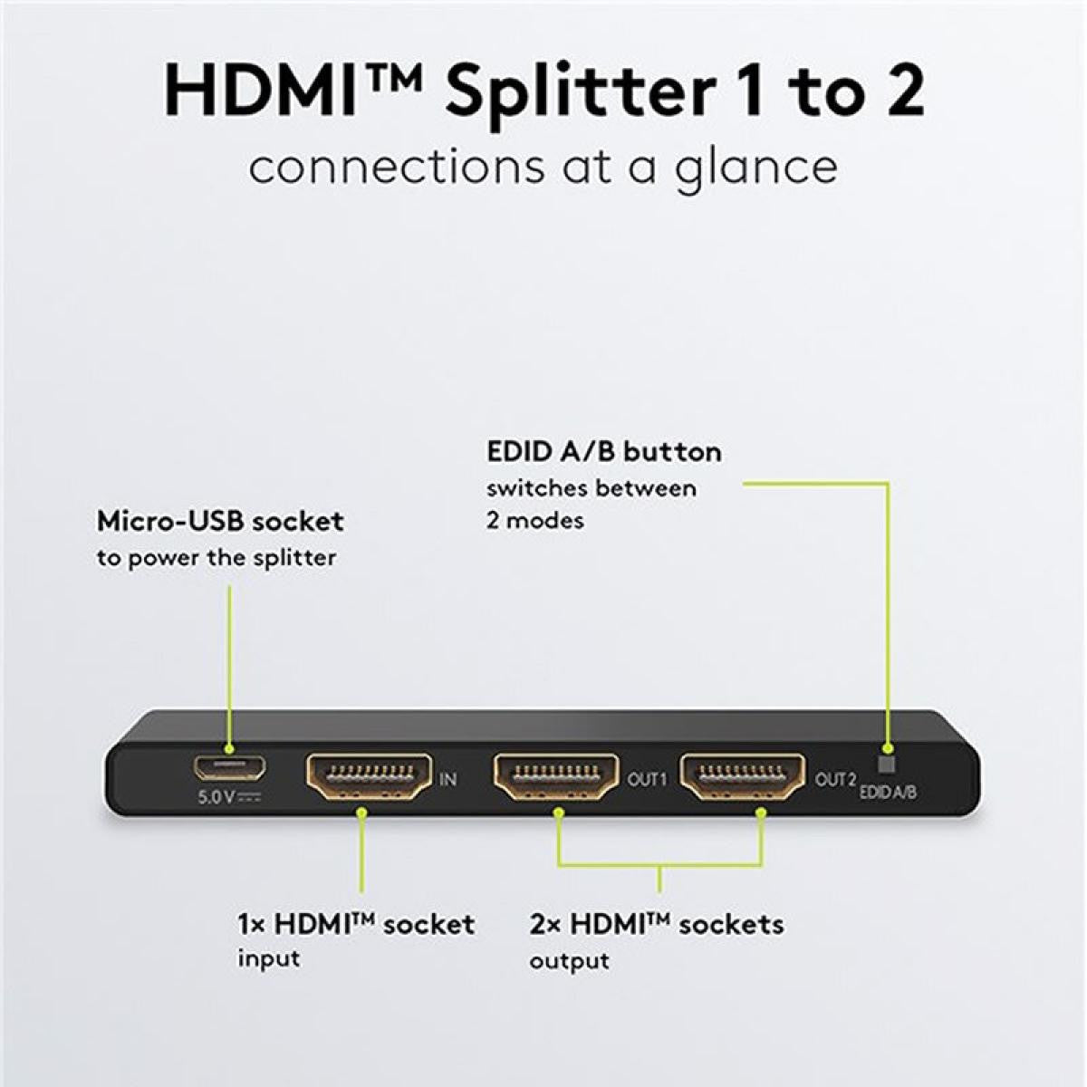 HDMI™ Splitter or Divider 1 to 2 with 4K 60 Hz resolution, black