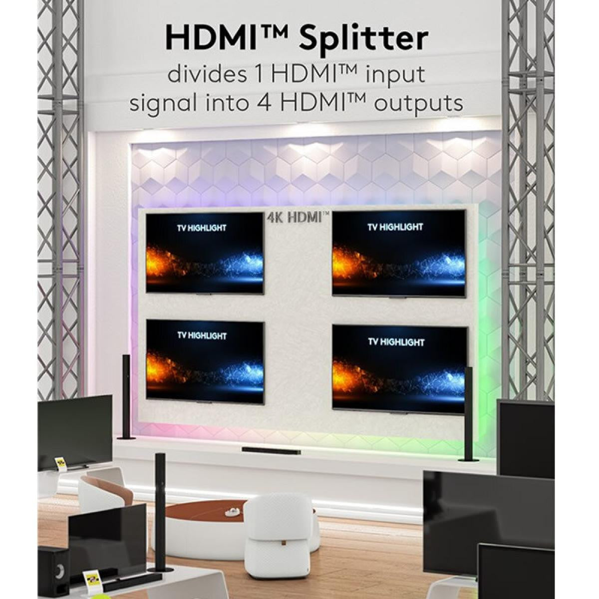 HDMI™ Splitter or Divider 1 to 4 with 4K 60 Hz resolution, black